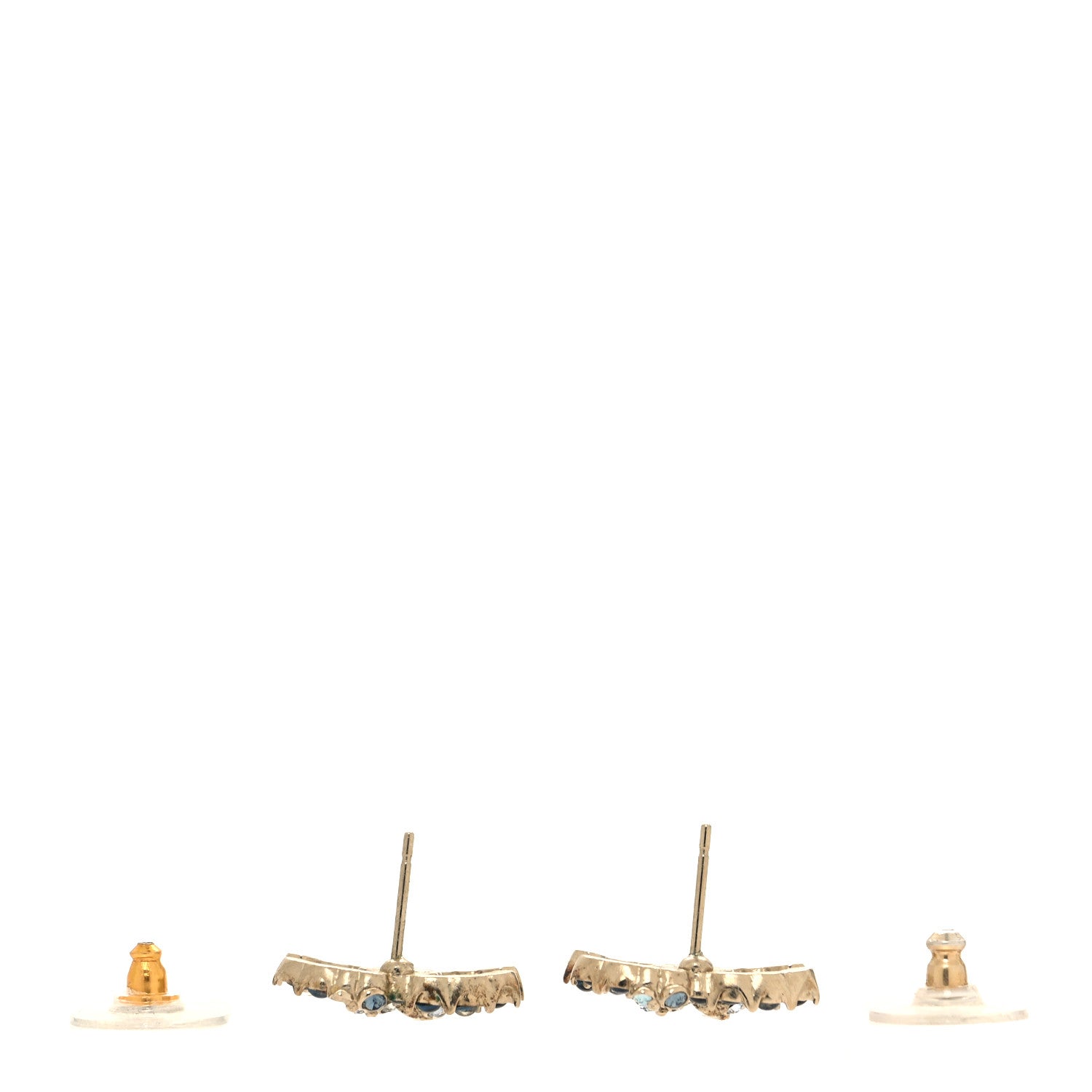 Chanel Crystal CC Earrings Gold Blue 3 of 4