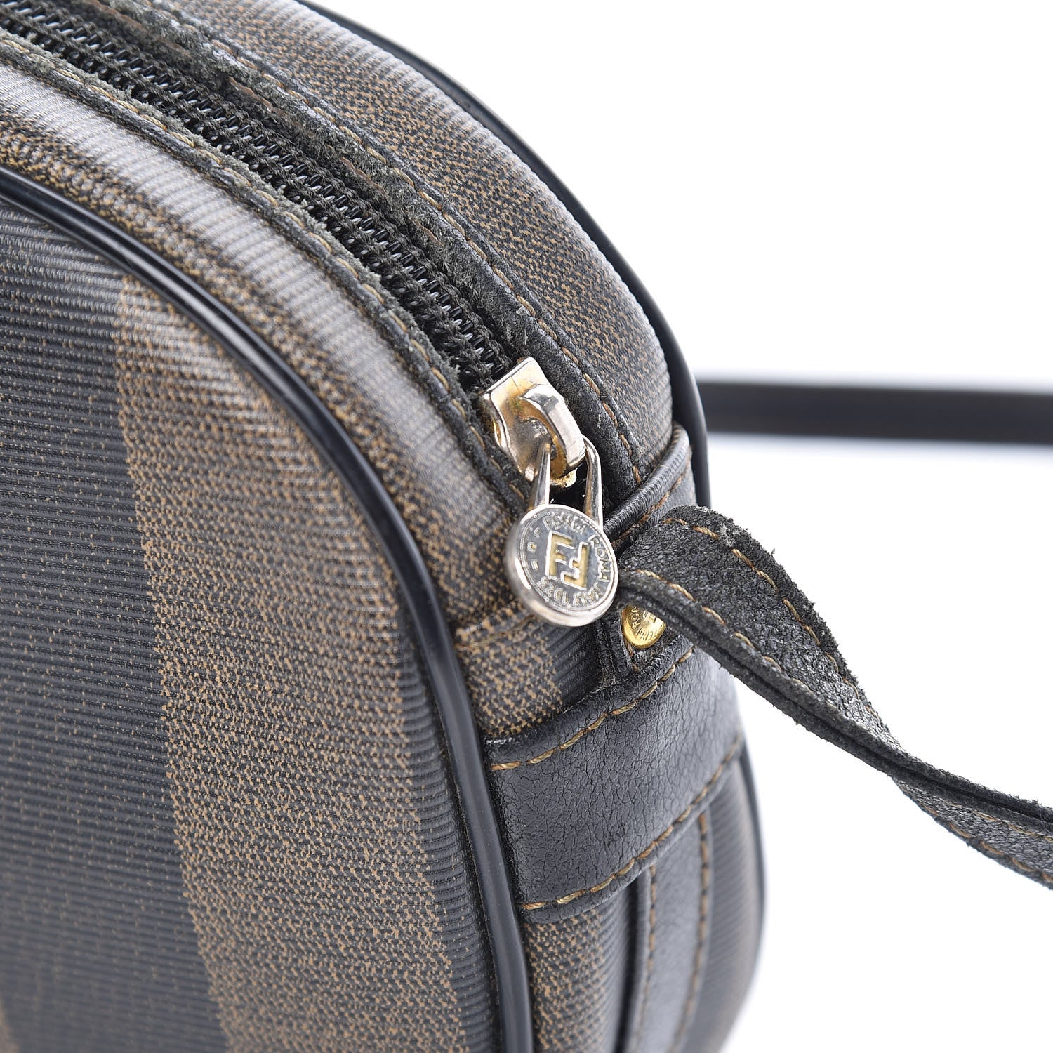 Fendi Calfskin Coated Canvas Pequin Crossbody Bag Tobacco 11 of 13