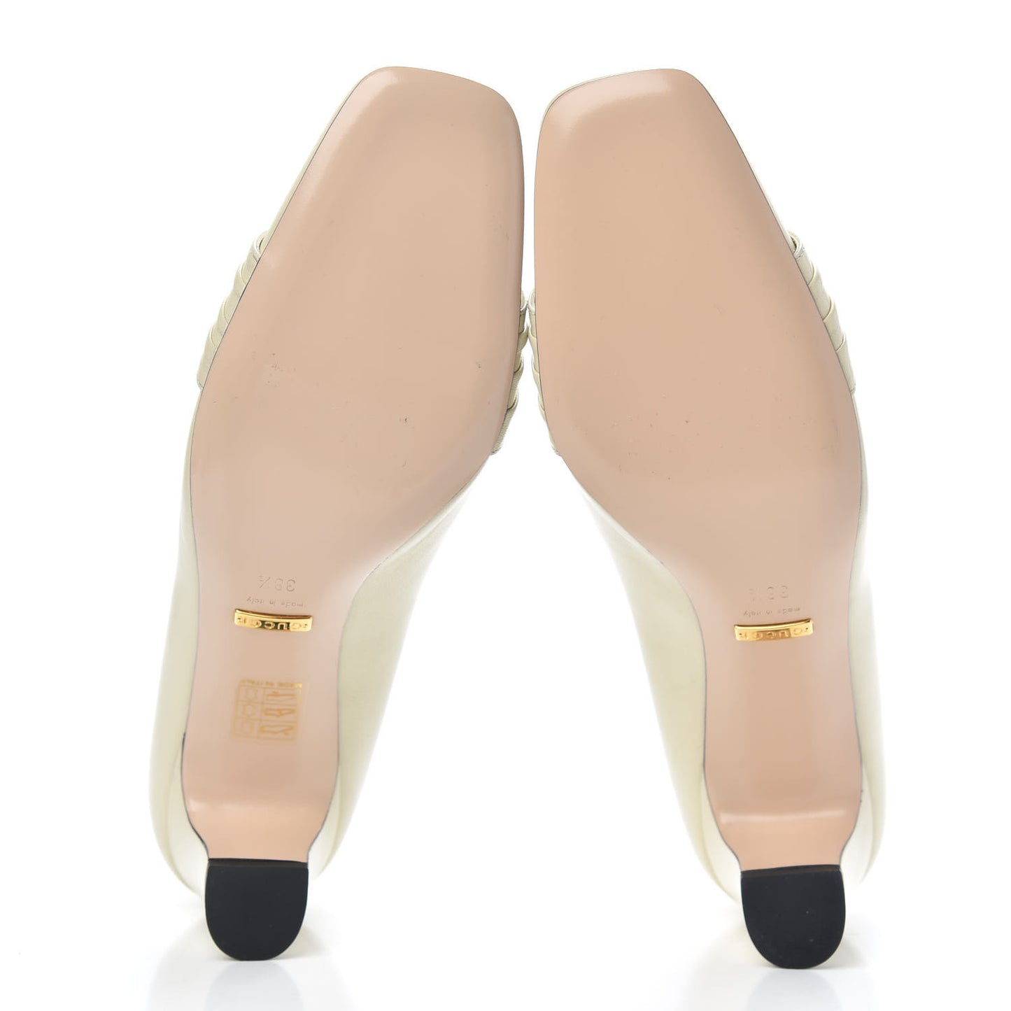 Malaga Kid Half Moon GG Square Toe Pumps 38.5 Vintage White