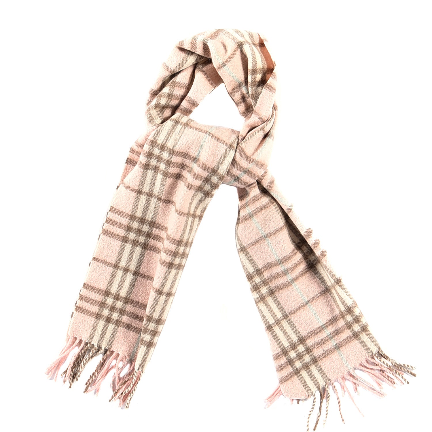 Burberry Cashmere Check Fringe Scarf Pink 1 of 3