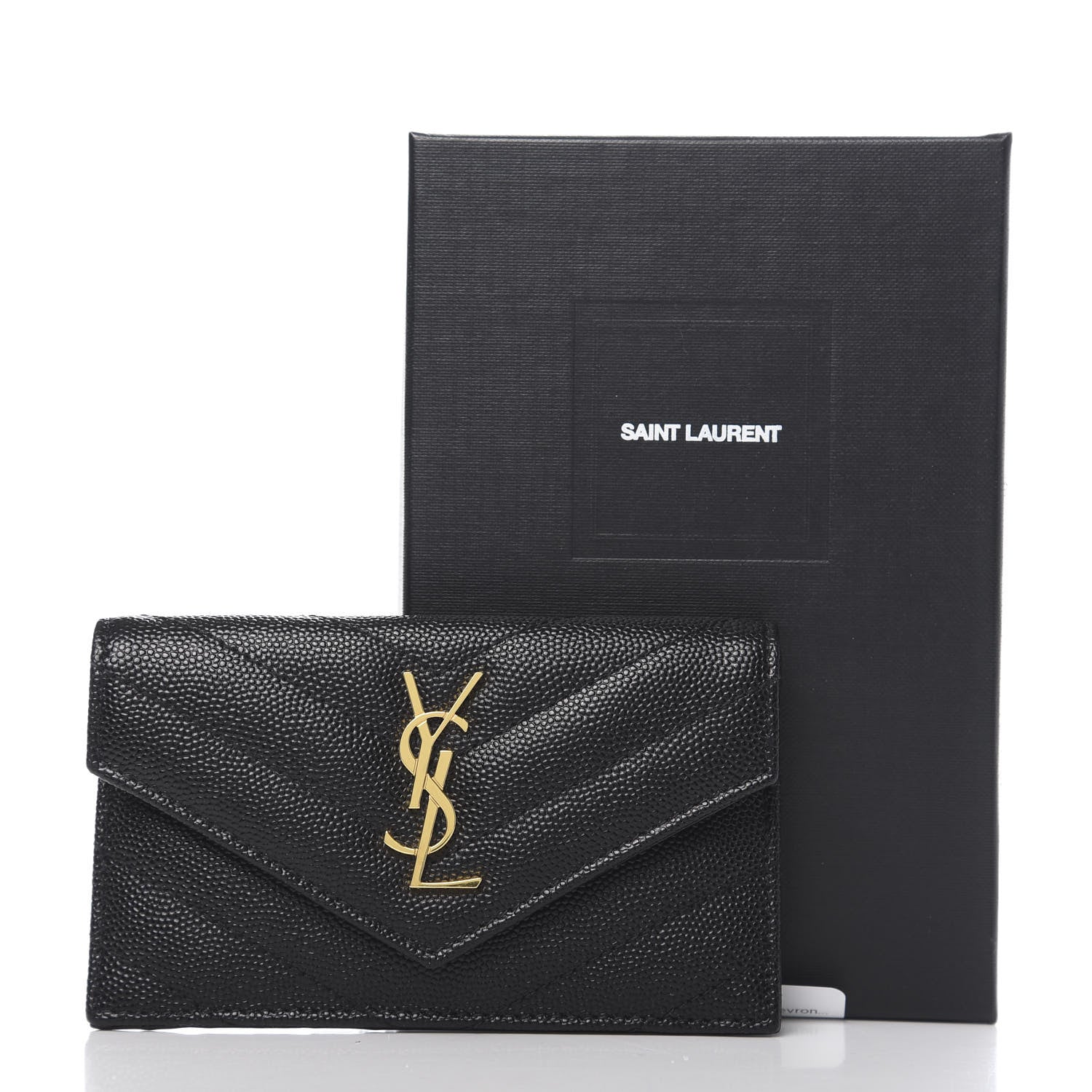 Saint Laurent Grain De Poudre Matelasse Chevron Monogram Compact Wallet Black 7 of 7