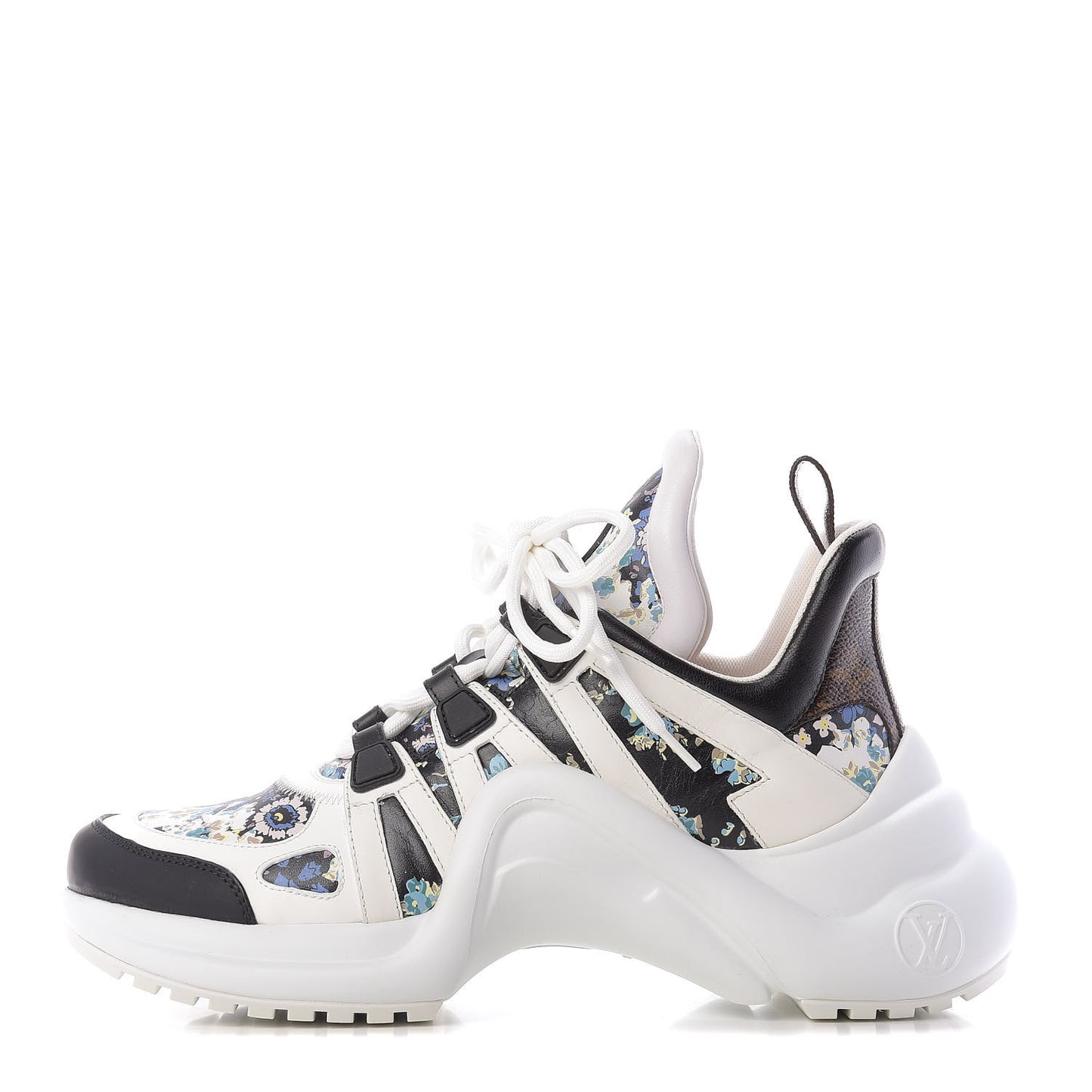 Flower Printed Calfskin Monogram LV Archlight Sneakers 38 Black Blue