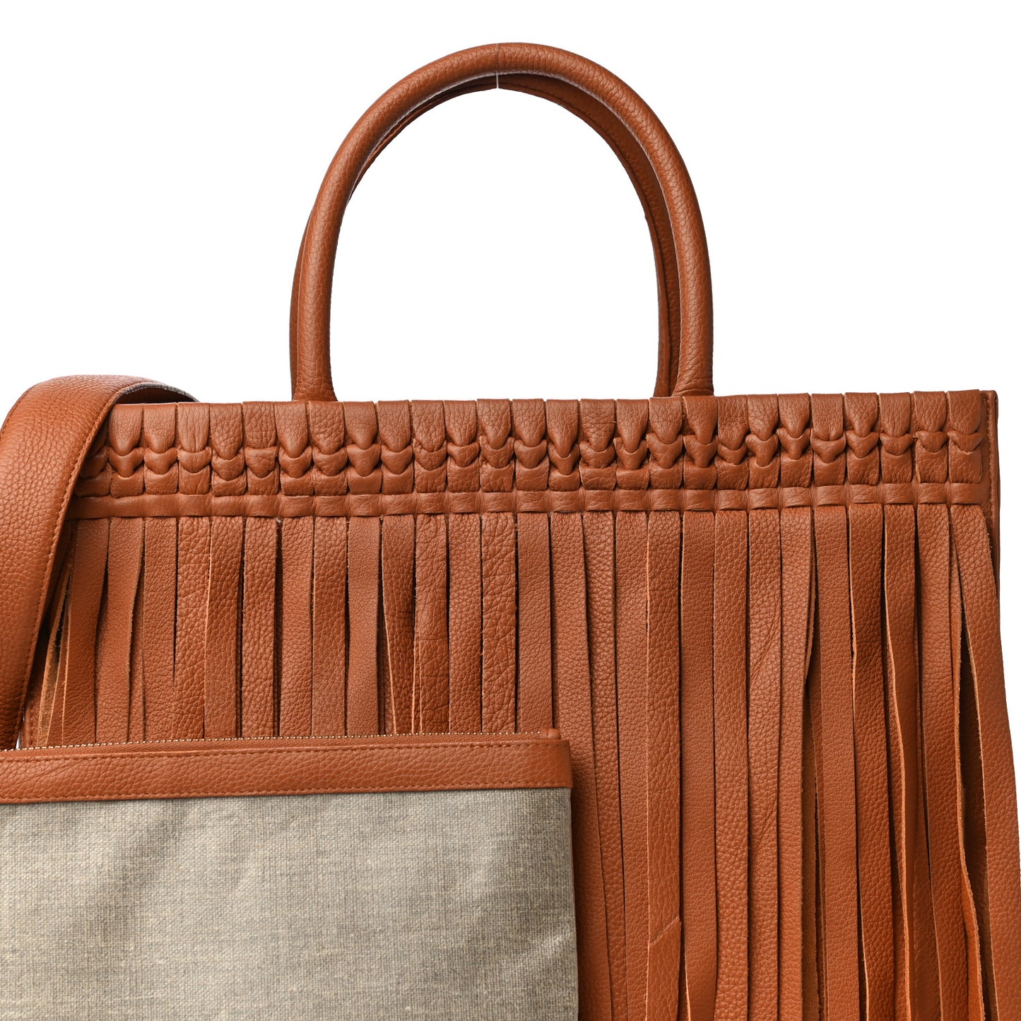 Calfskin Fringe Emma Tote Bag Cognac