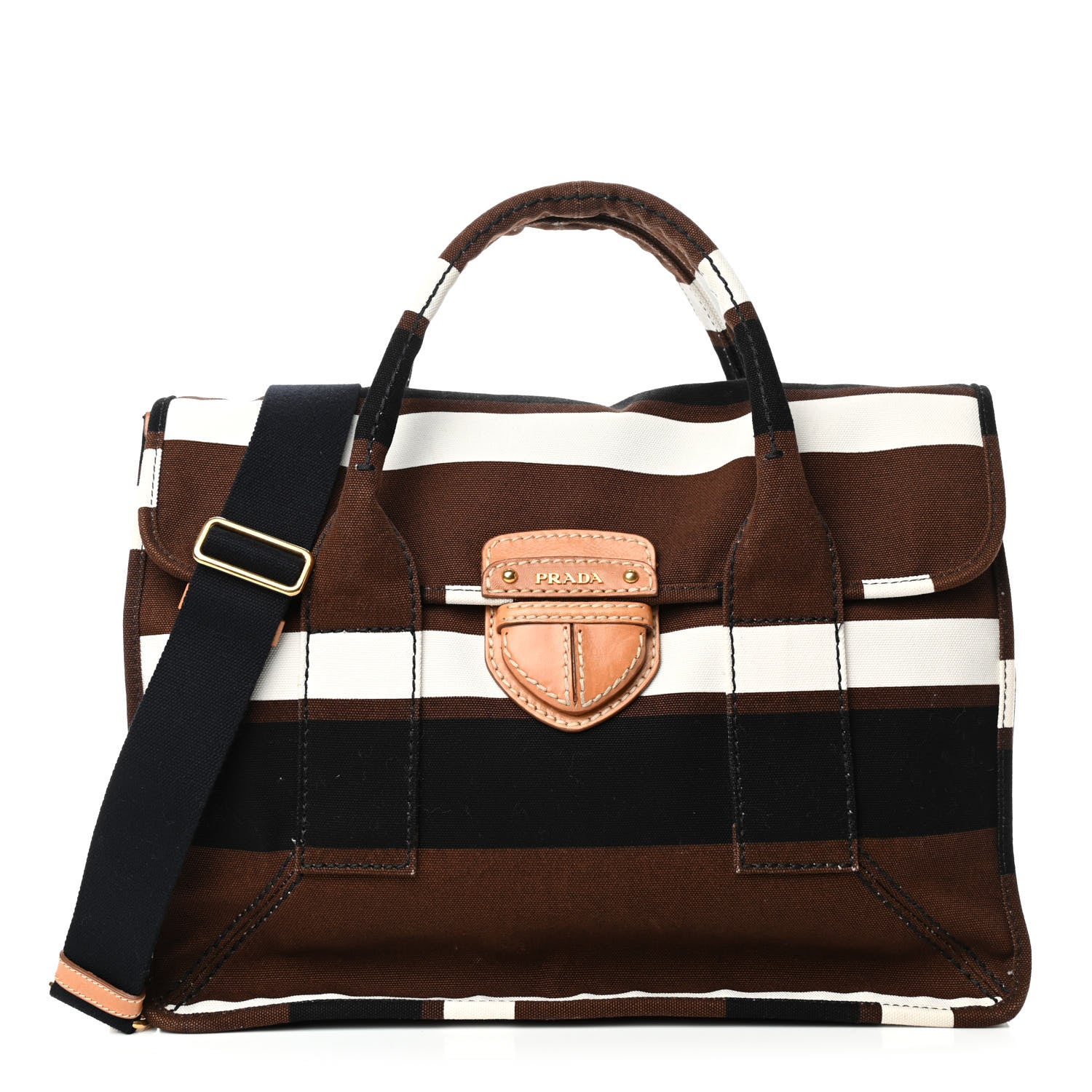 Prada Canvas Canapa Righe Striped Top Handle Satchel Tabacco 1 of 4