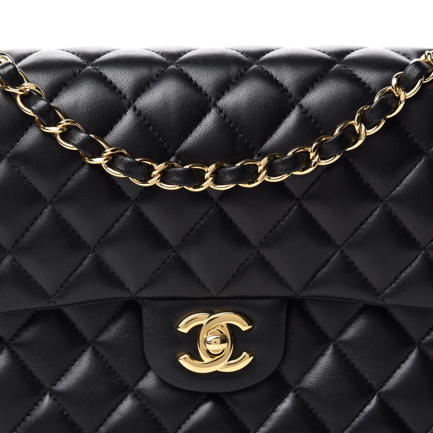Lambskin Quilted Medium Double Flap Black