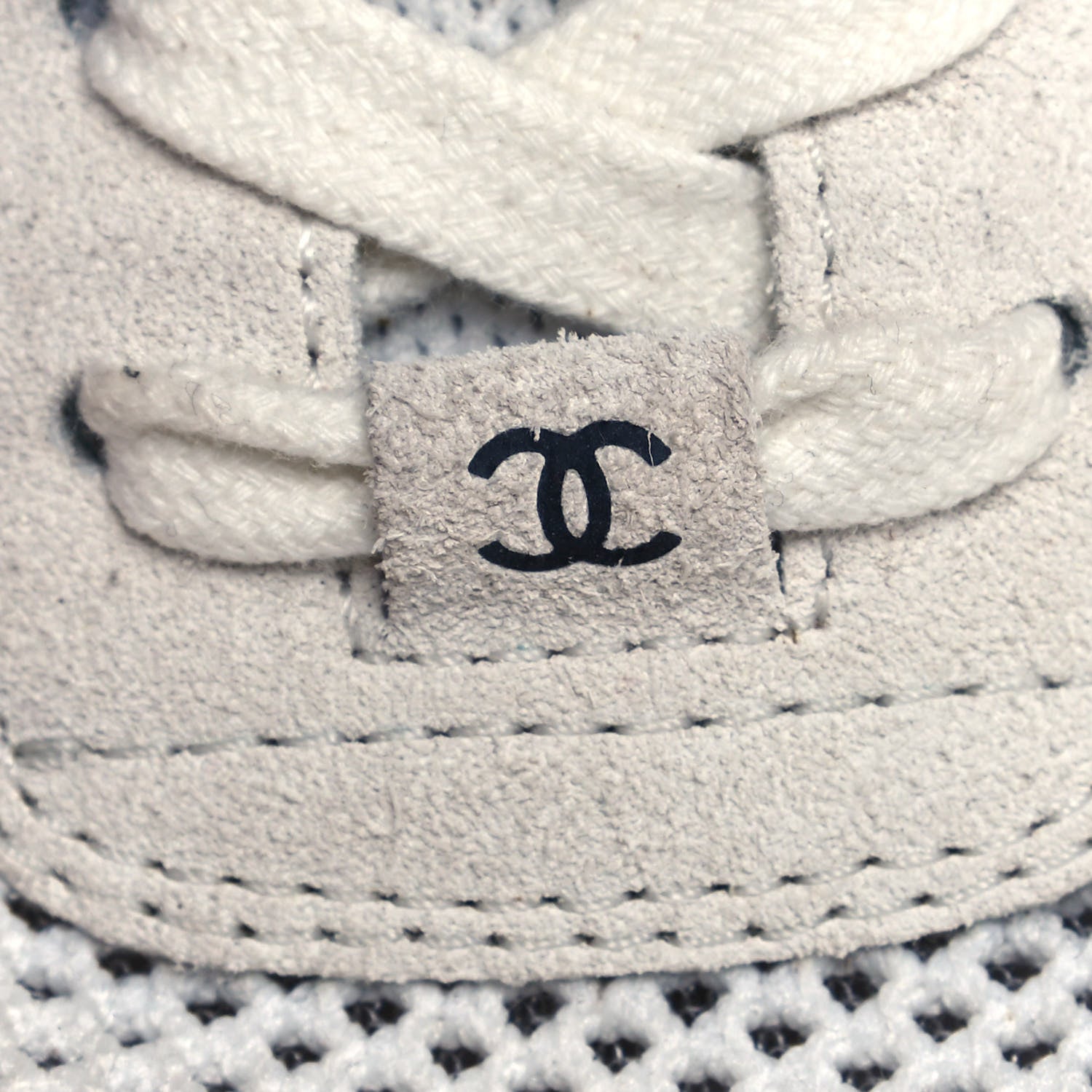 Chanel Fabric Suede Calfskin Stretch CC Sneakers 36 White Grey 7 of 9