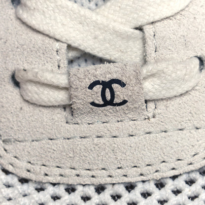 Chanel Fabric Suede Calfskin Stretch CC Sneakers 36 White Grey 7 of 9