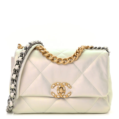 Chanel Iridescent Calfskin Quilted Medium Chanel 19 Flap White 1 of 10