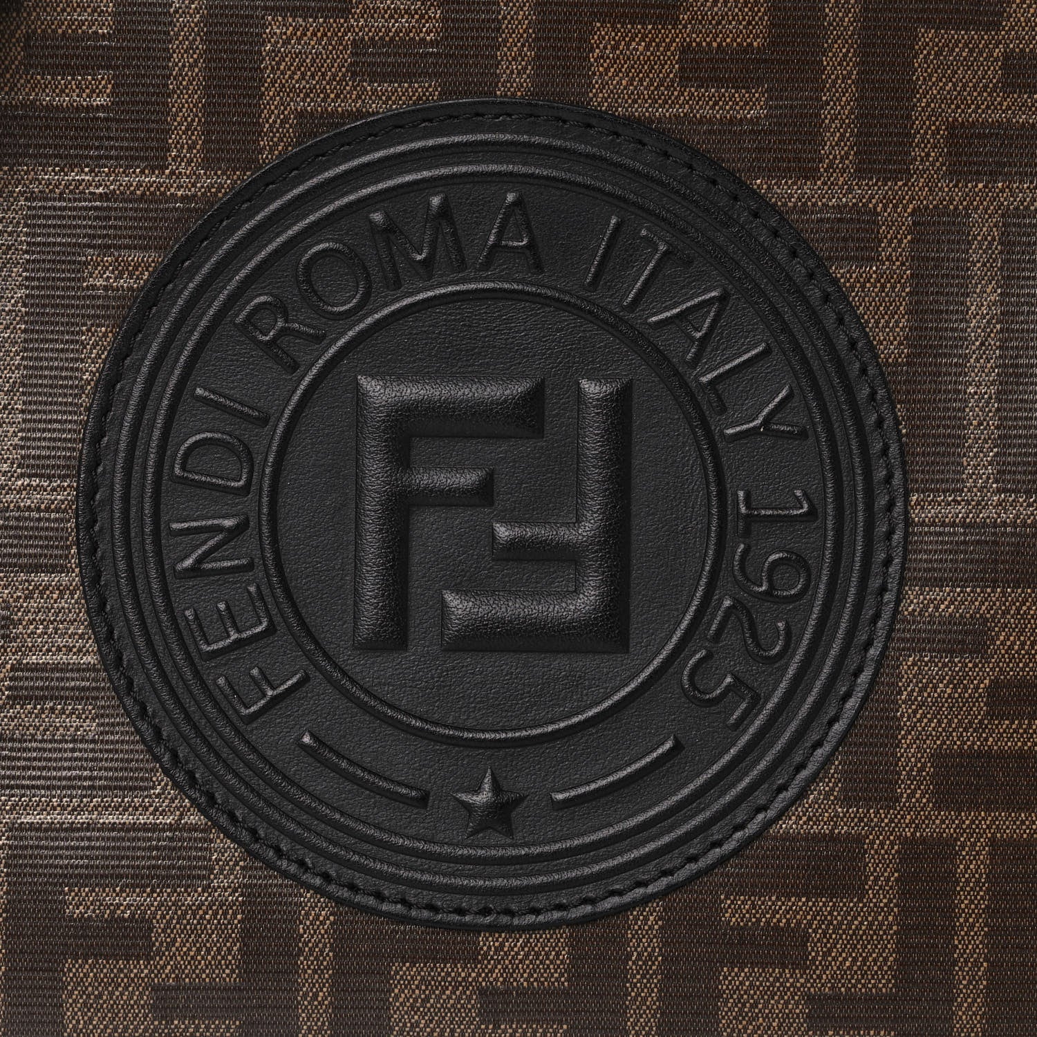 Fendi Glazed Fabric Vitello Century F is Fendi FF 1974 Stamp Patch Camera Case Mogano Panna Black 10 of 10