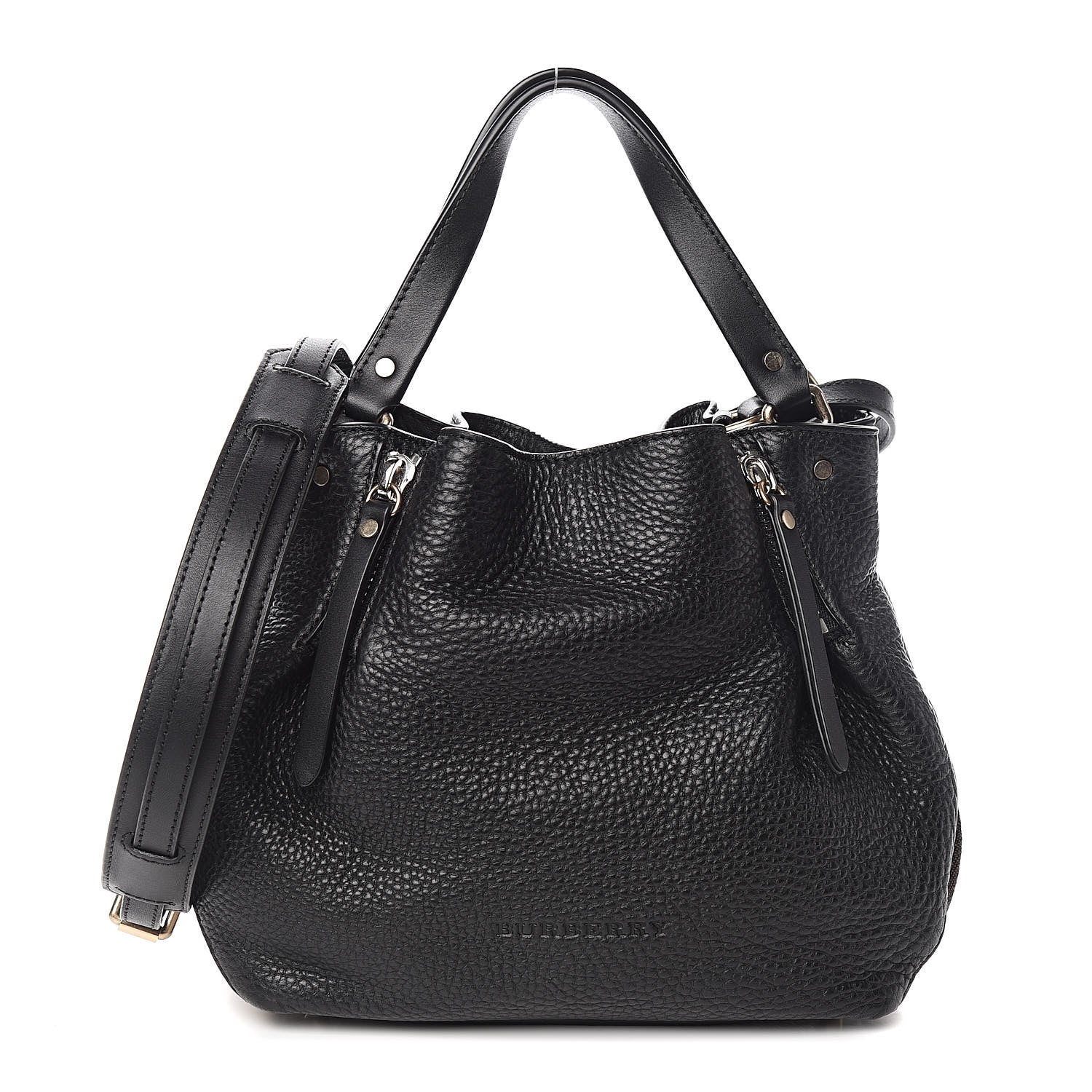 Burberry Grainy Calfskin House Check Small Maidstone Black 1 of 9
