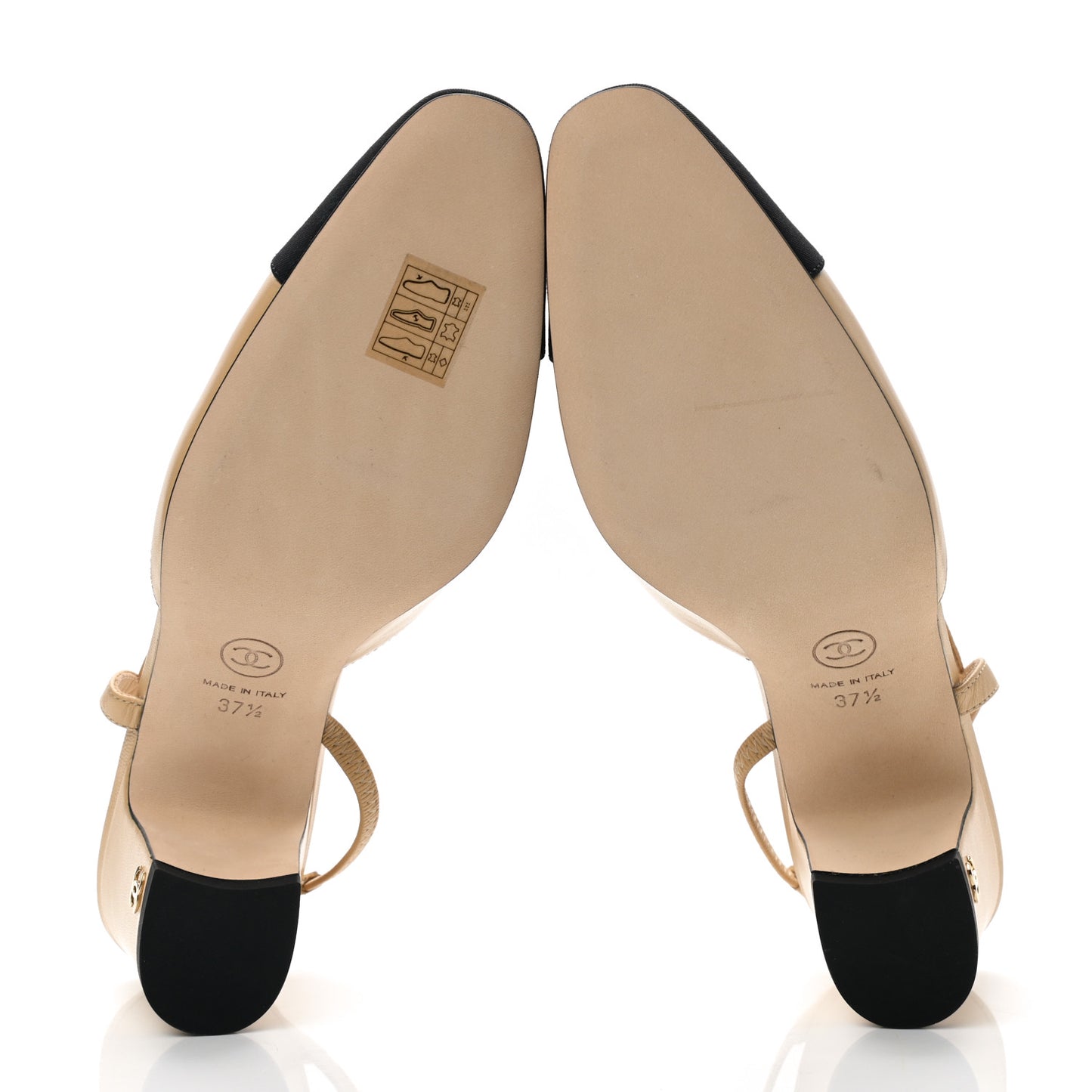 Goatskin Grosgrain Cap Toe CC Slingback Pumps 37.5 Beige Black