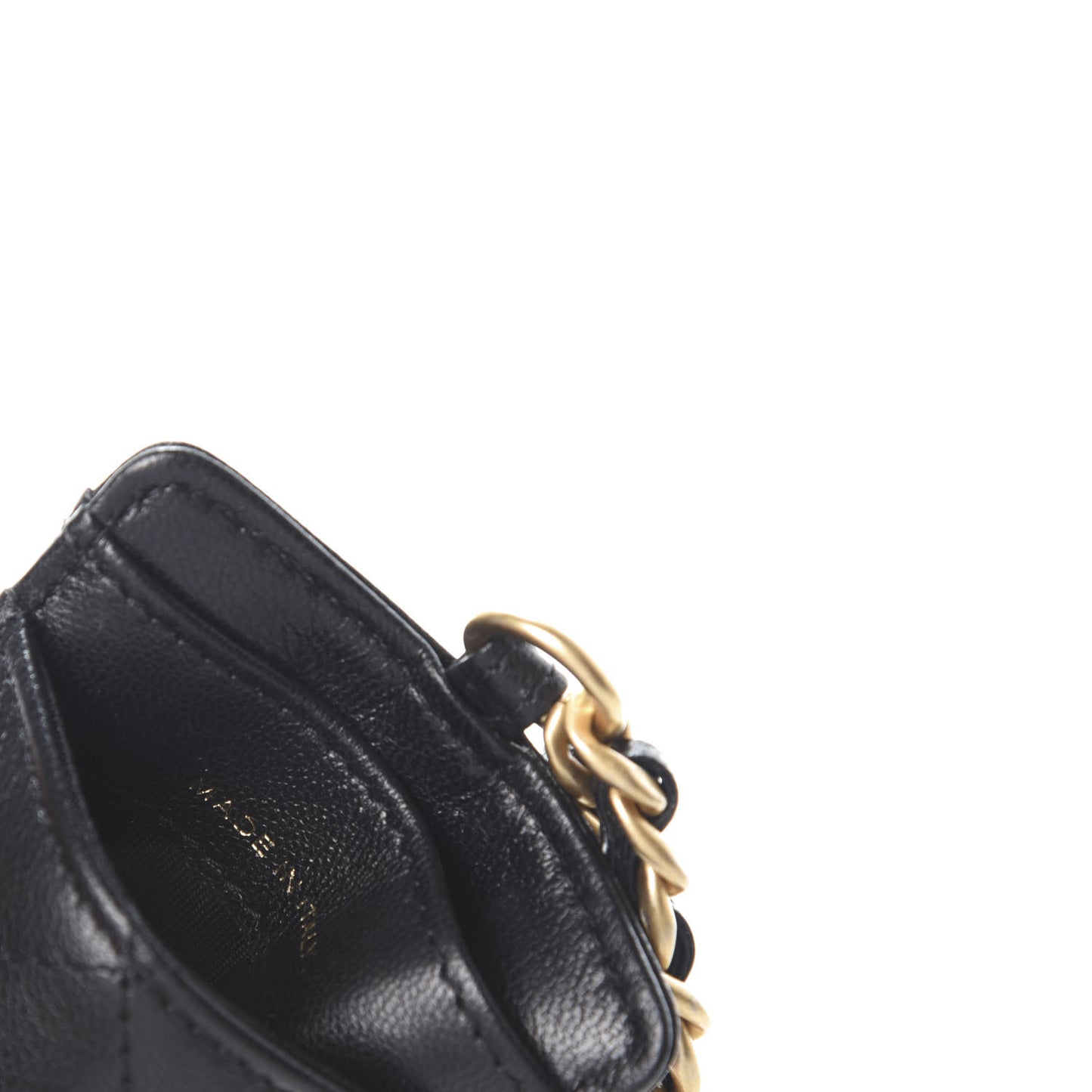 Goatskin Quilted 19 Card Holder On Chain Black