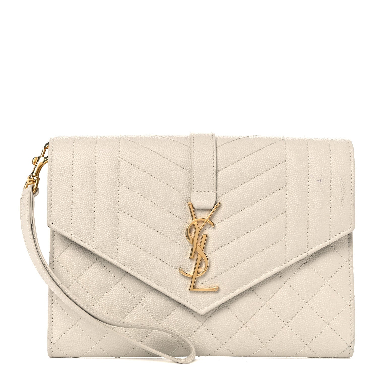 Saint Laurent Grain De Poudre Textured Mixed Matelasse Triquilt Monogram Clutch Blanc Vintage 1 of 11