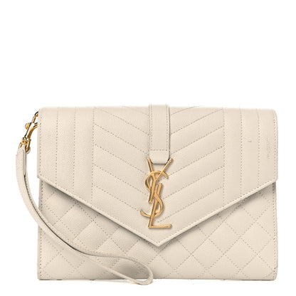 Saint Laurent Grain De Poudre Textured Mixed Matelasse Triquilt Monogram Clutch Blanc Vintage 1 of 11