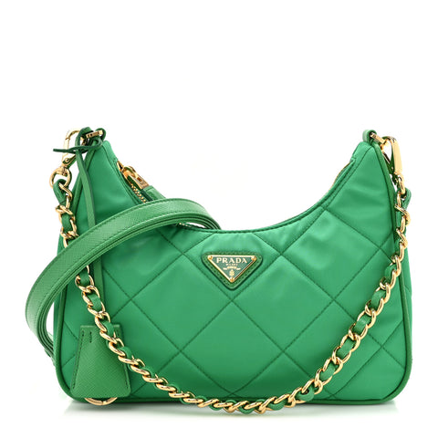 Re-Nylon Saffiano Stitched Mini Re-Edition 1995 Chaine Shoulder Bag Menta