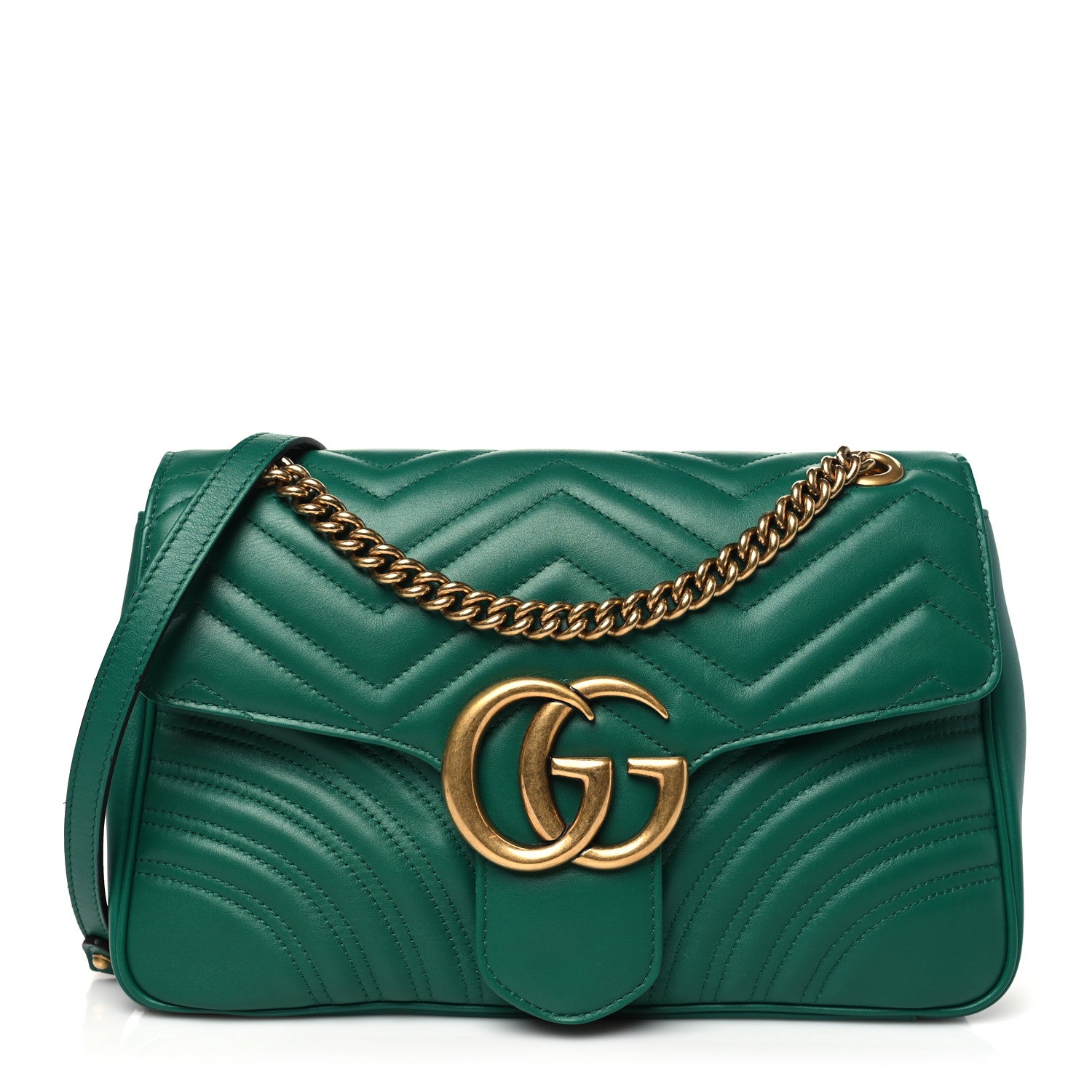 Gucci Calfskin Matelasse Medium GG Marmont Shoulder Bag Emerald Green 1 of 10