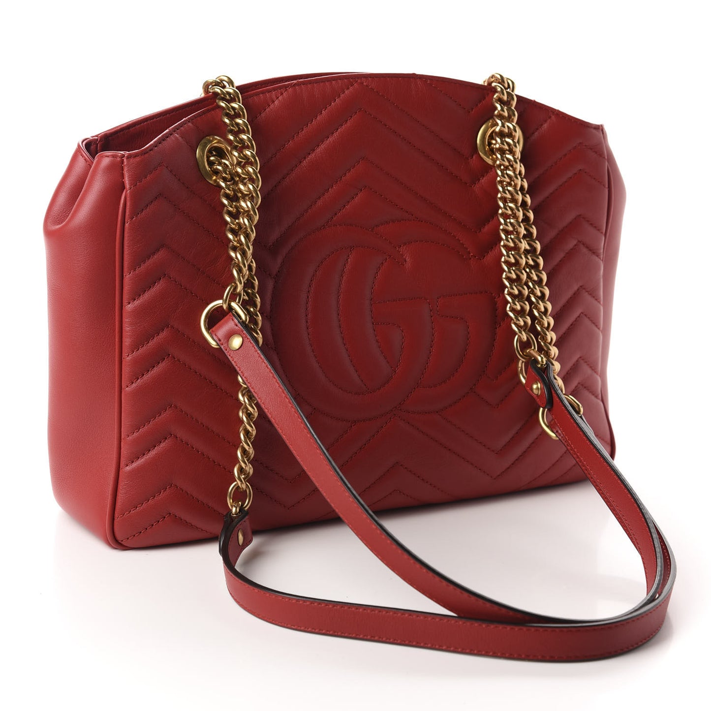 Calfskin Matelasse Medium GG Marmont Open Top Shoulder Bag Hibiscus Red