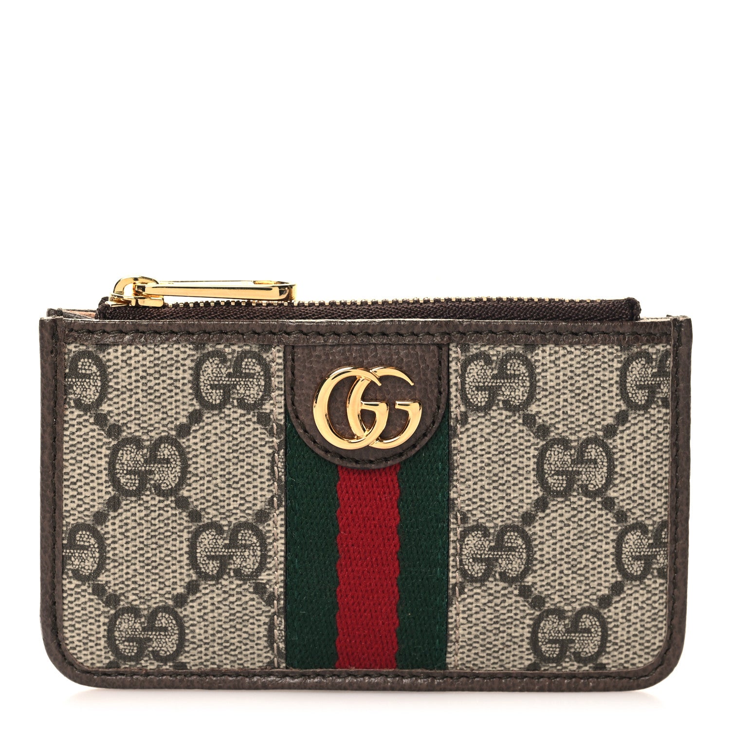 Gucci GG Supreme Monogram Web Ophidia Zip Card Case Brown 1 of 7