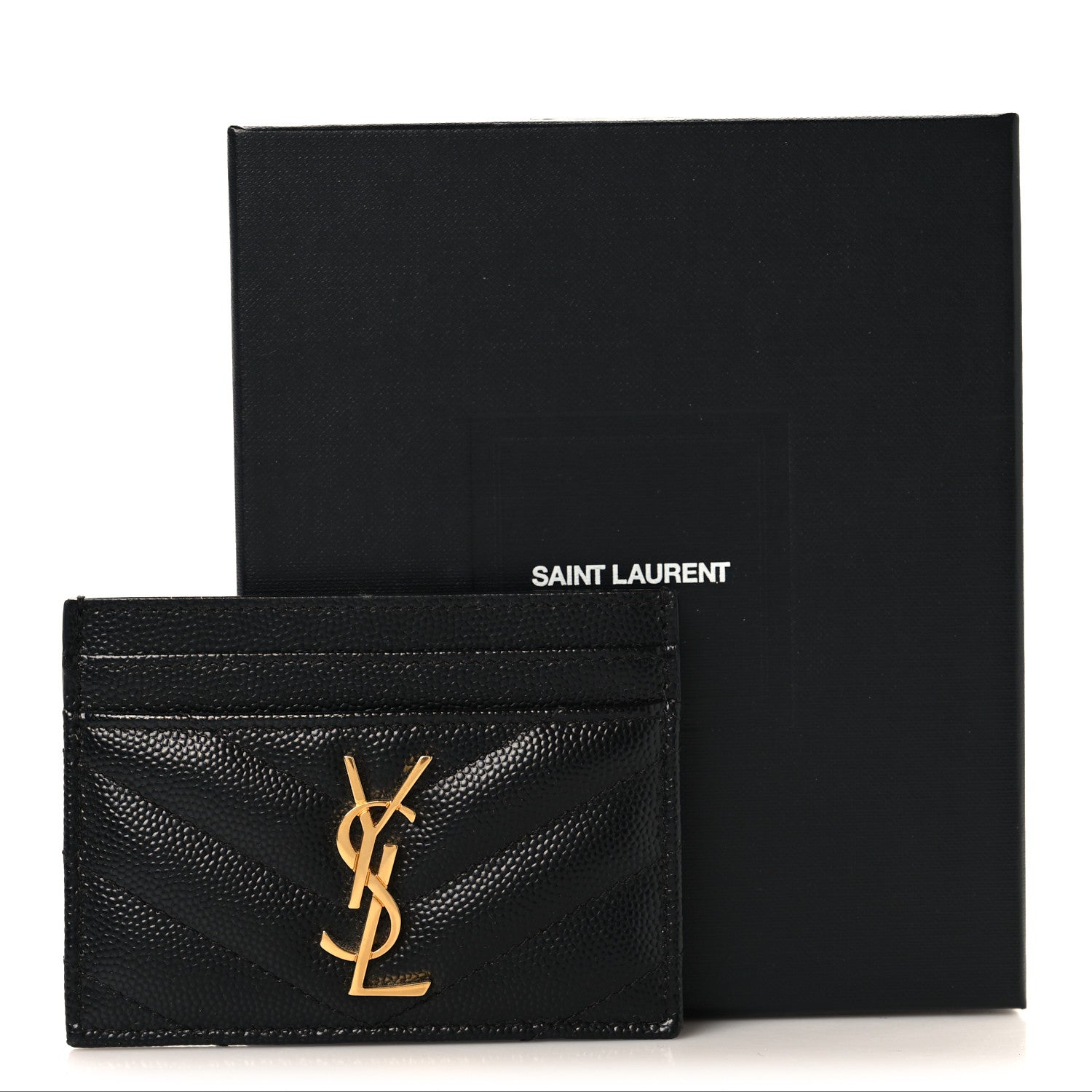 Saint Laurent Grain De Poudre Matelasse Chevron Monogram Credit Card Case Black 8 of 8