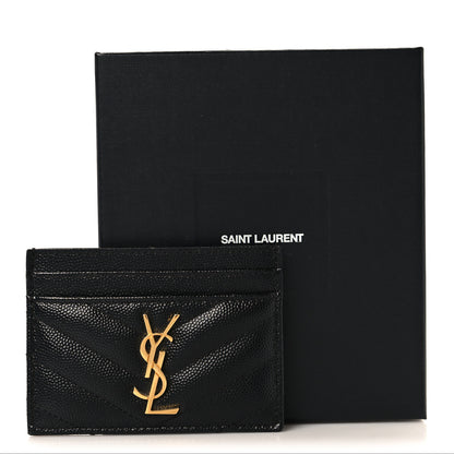 Saint Laurent Grain De Poudre Matelasse Chevron Monogram Credit Card Case Black 8 of 8