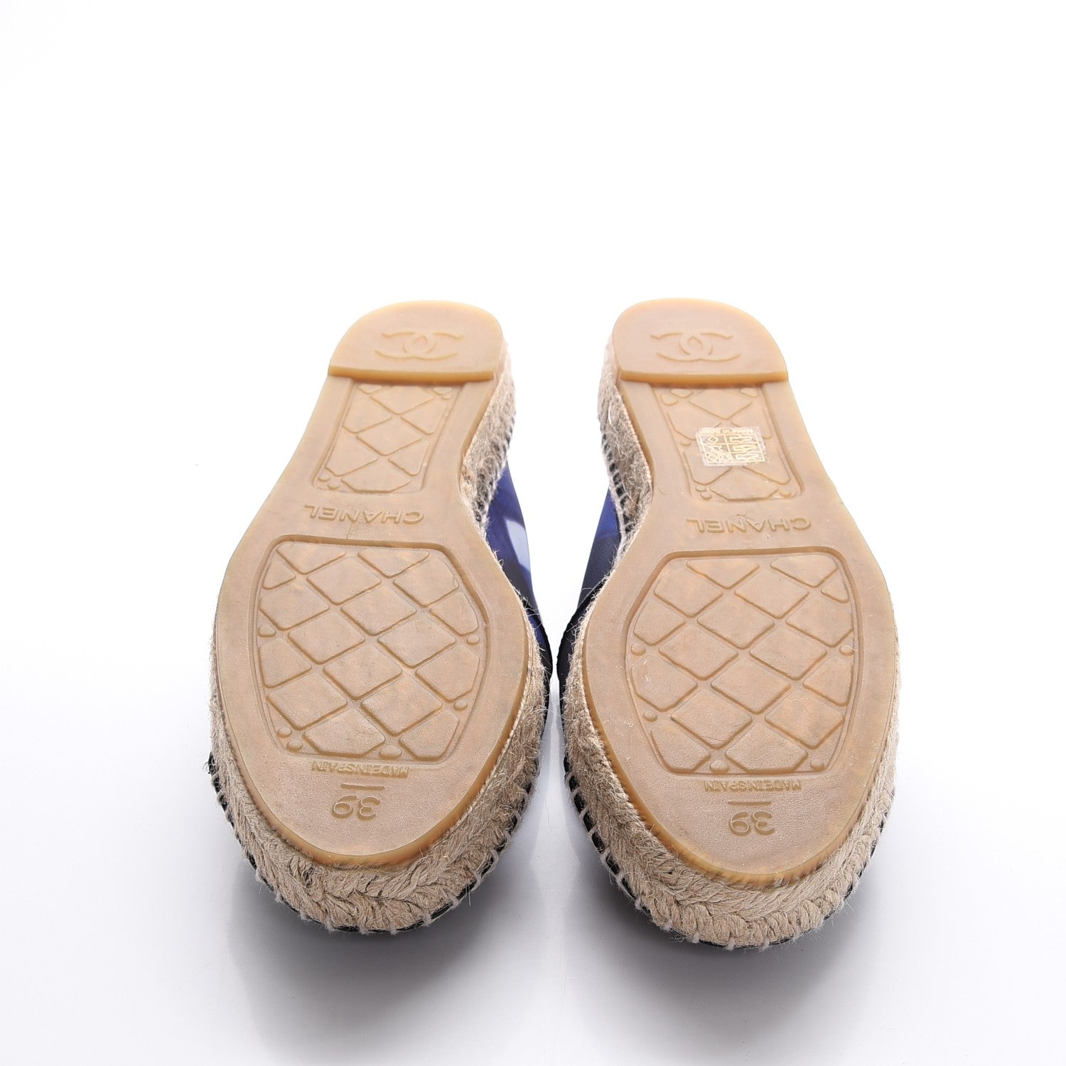 Chanel Mesh Lambskin Check Print CC Espadrilles 39 Blue Black White 5 of 8