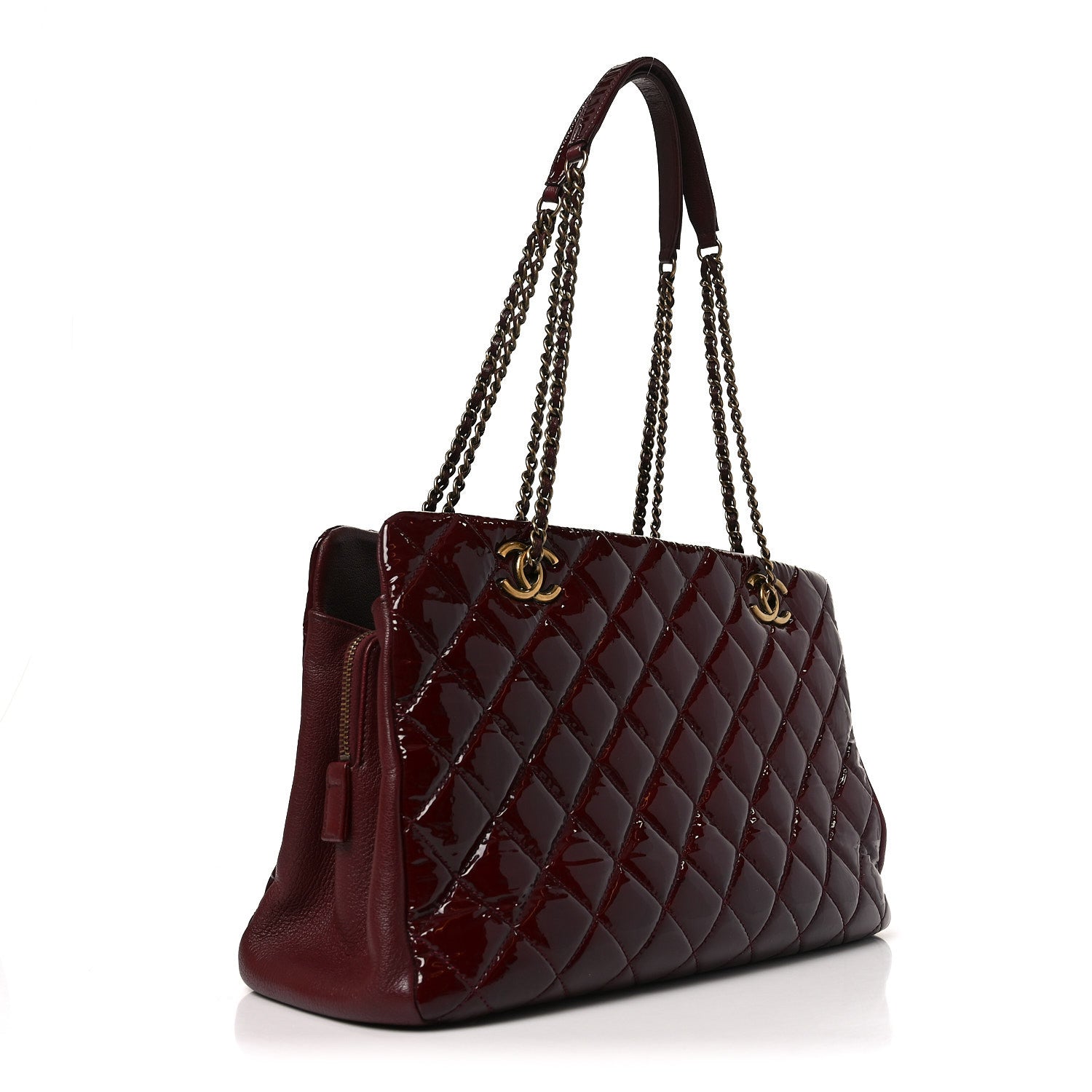 Chanel Patent Goatskin Quilted Small CC Eyelet Tote Burgundy 2 of 10
