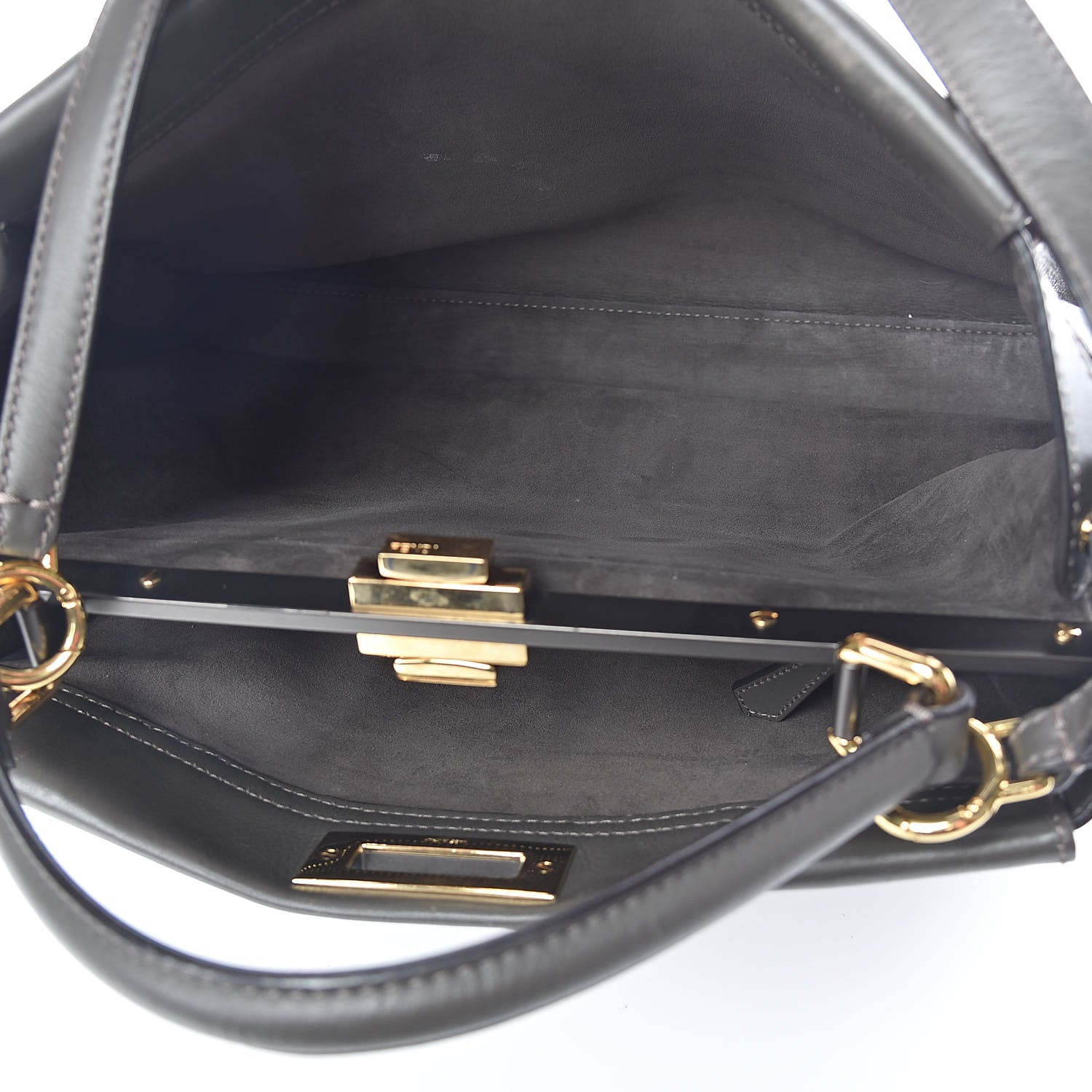 Fendi Calfskin Geometric Embroidered Large Peekaboo Iconic Satchel Grey 6 of 12