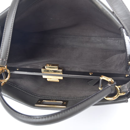 Fendi Calfskin Geometric Embroidered Large Peekaboo Iconic Satchel Grey 6 of 12