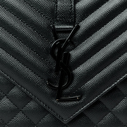 Saint Laurent Grain De Poudre Textured Mixed Matelasse Large Triquilt Monogram Monochrome Satchel Black 9 of 11