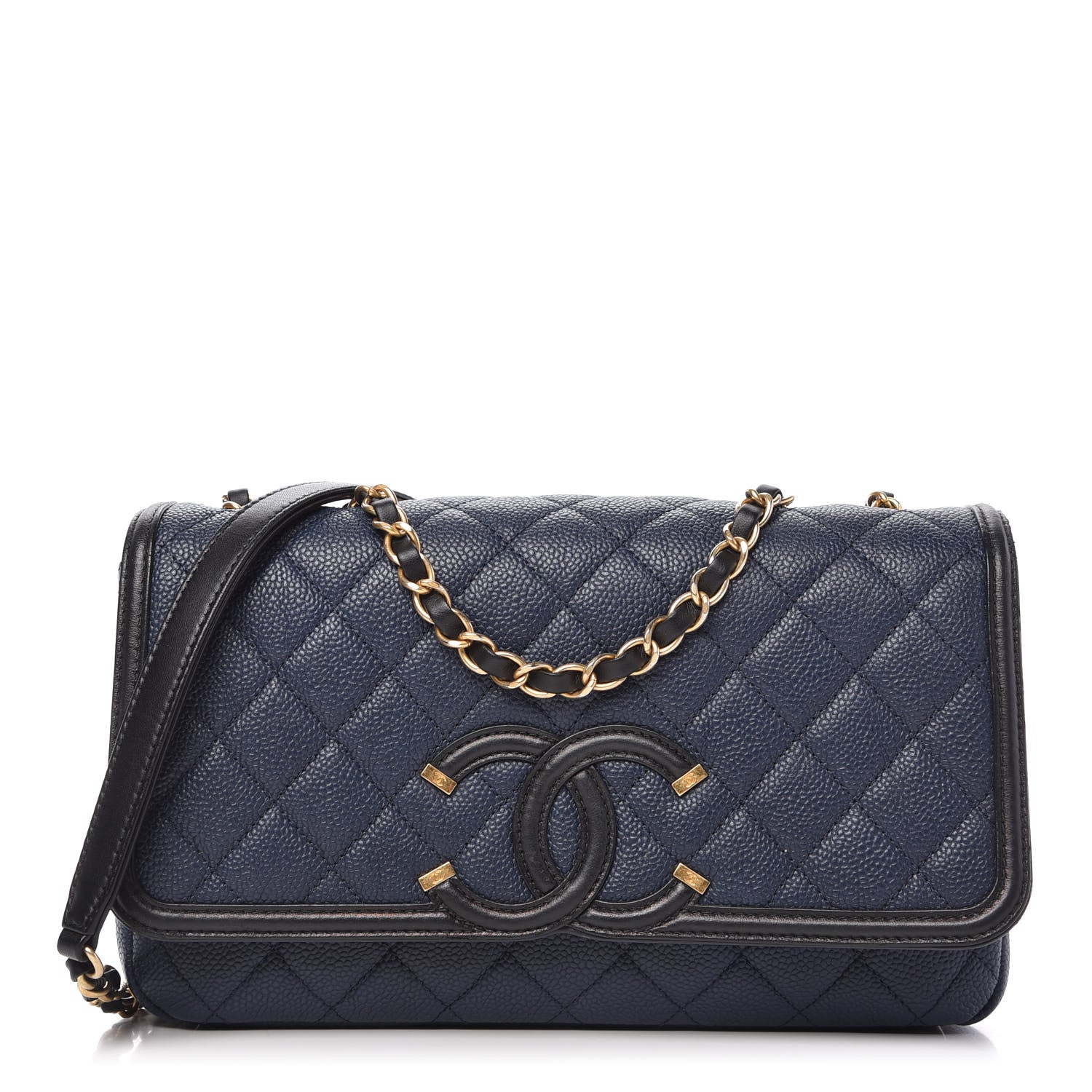 Chanel Caviar Quilted Medium CC Filigree Flap Navy Black 1 of 12