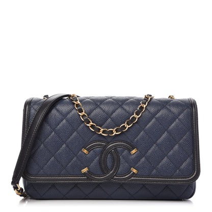 Chanel Caviar Quilted Medium CC Filigree Flap Navy Black 1 of 12