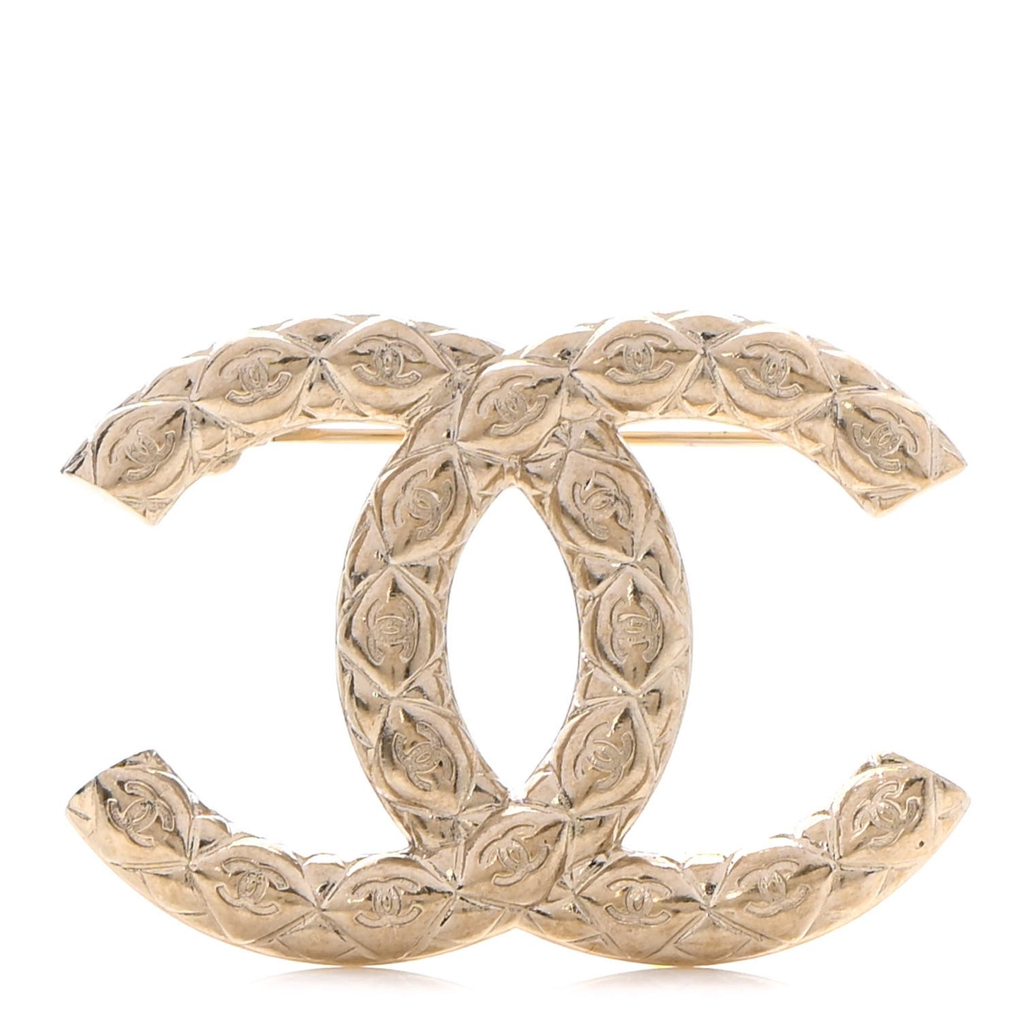 Metal CC Diamond Quilted Brooch Light Gold