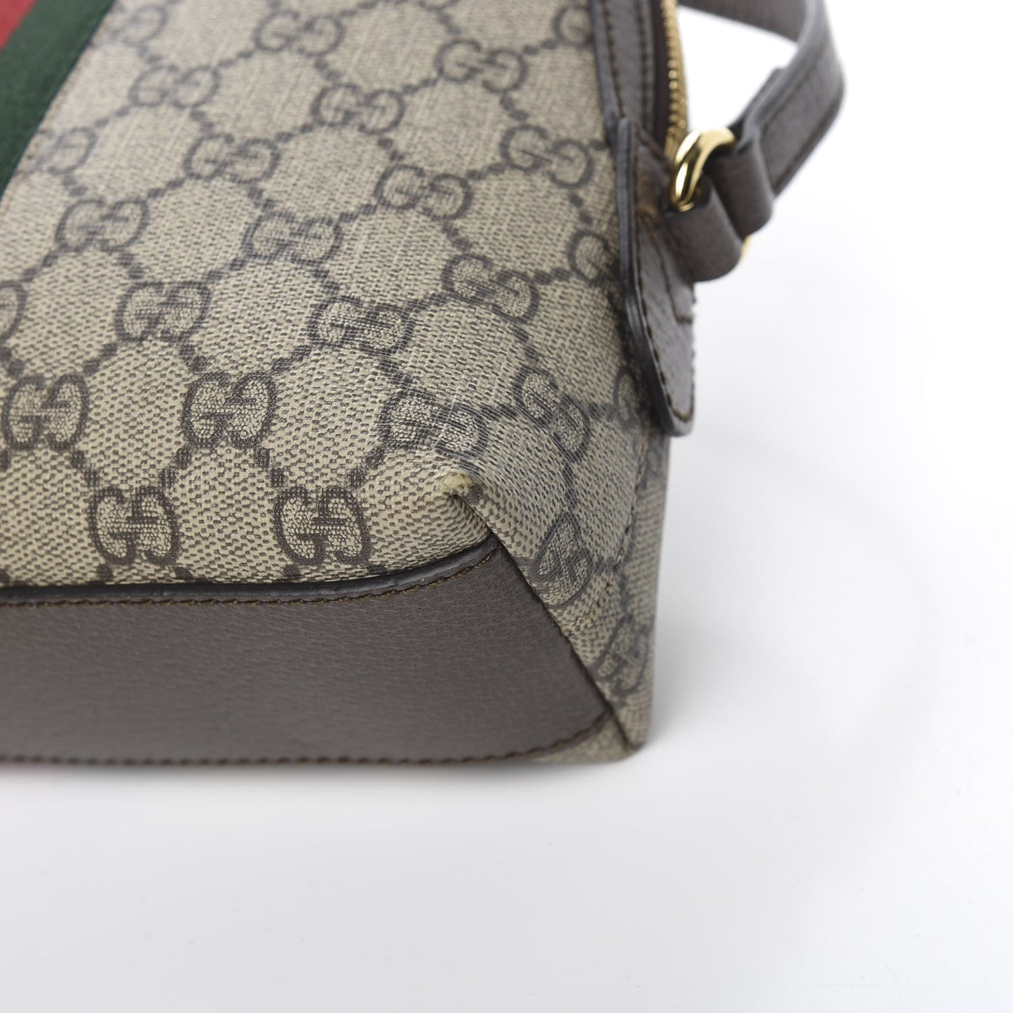 GG Supreme Monogram Textured Dollar Calfskin Web Small Ophidia Dome Shoulder Bag Beige Ebony New Acero
