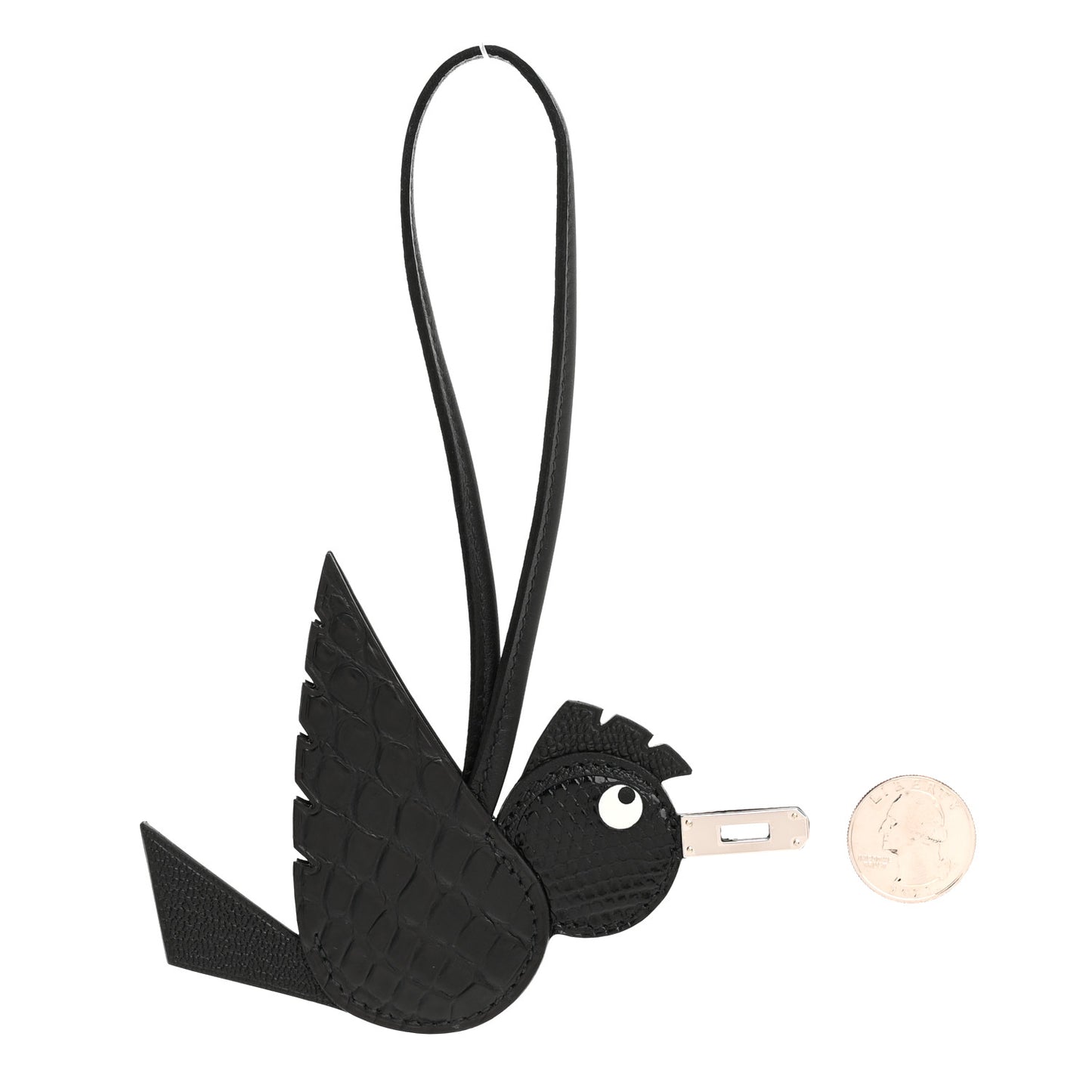 Epsom Chevre Mysore Swift Alligator Lizard Birdy Bag Charm Black