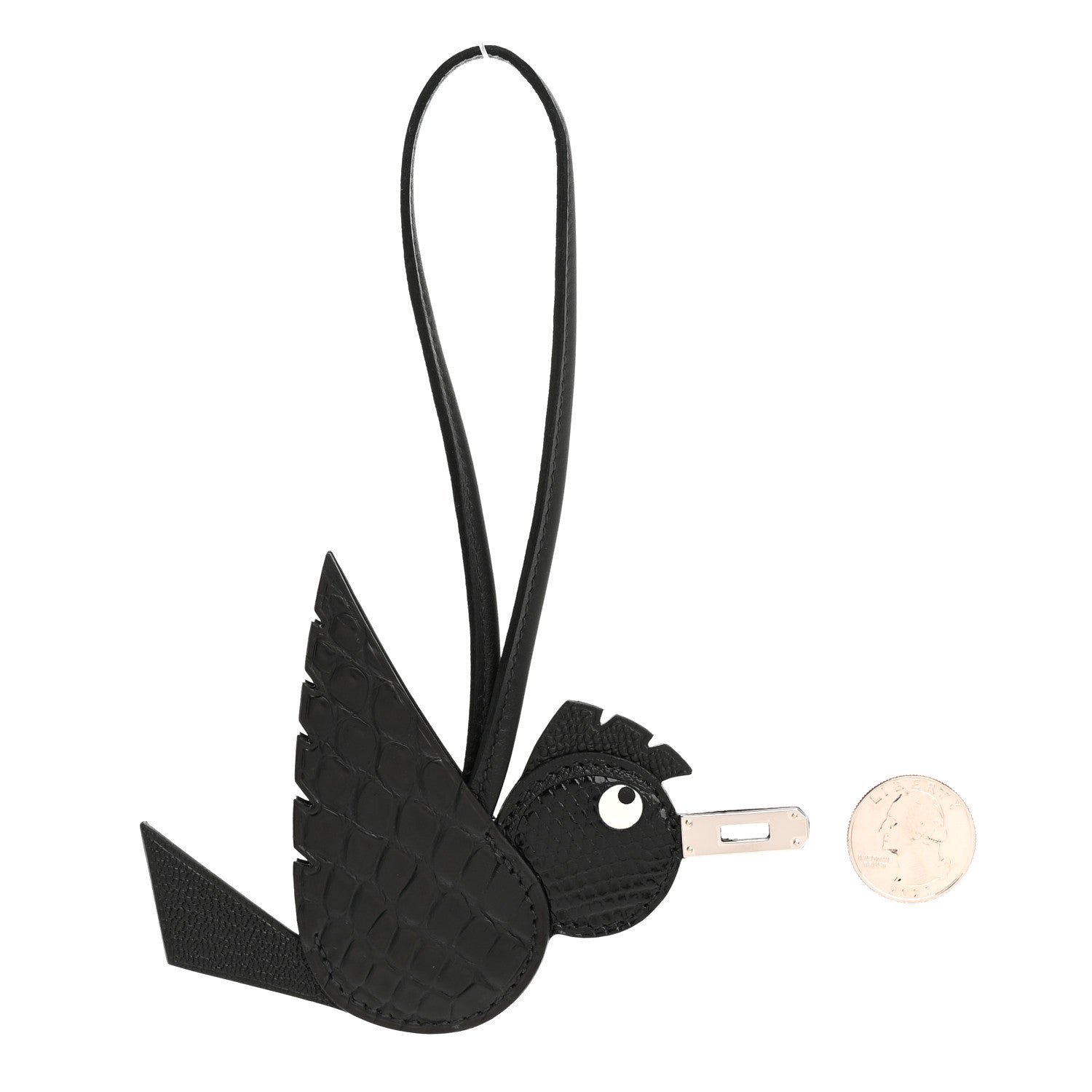 Hermes Epsom Chevre Mysore Swift Alligator Lizard Birdy Bag Charm Black 2 of 5