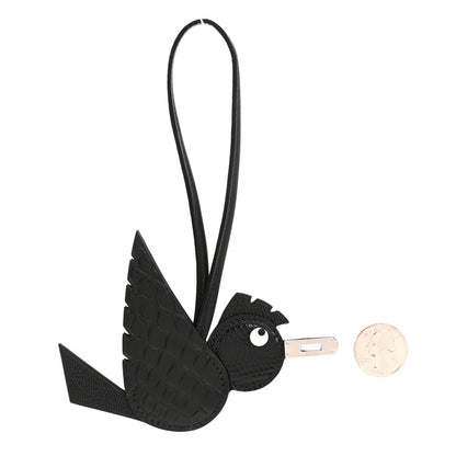 Hermes Epsom Chevre Mysore Swift Alligator Lizard Birdy Bag Charm Black 2 of 5