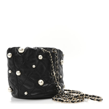 Chanel Lambskin Quilted Pearl Mini About Pearls Drawstring Bag Black 3 of 10