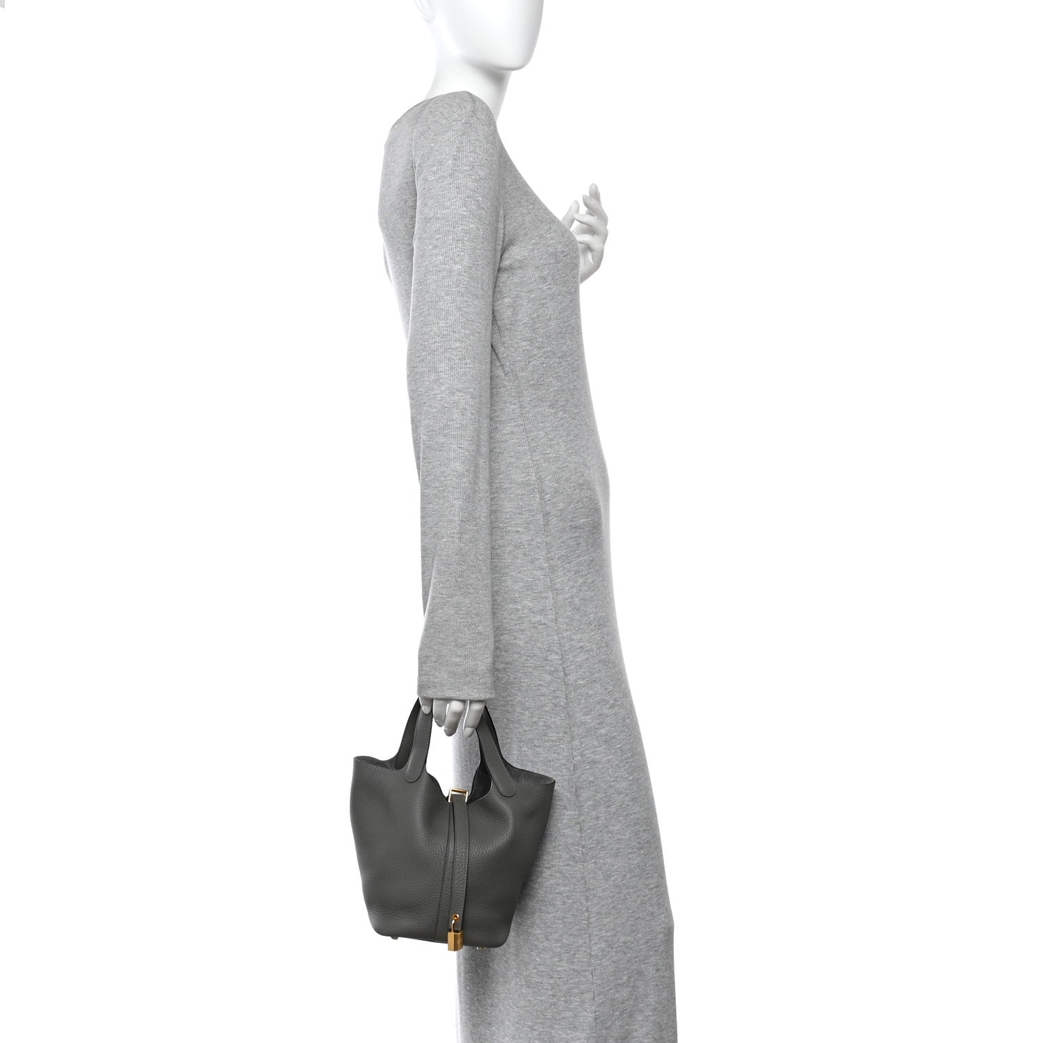 Hermes Taurillon Clemence Picotin Lock 18 PM Gris Meyer 1881425