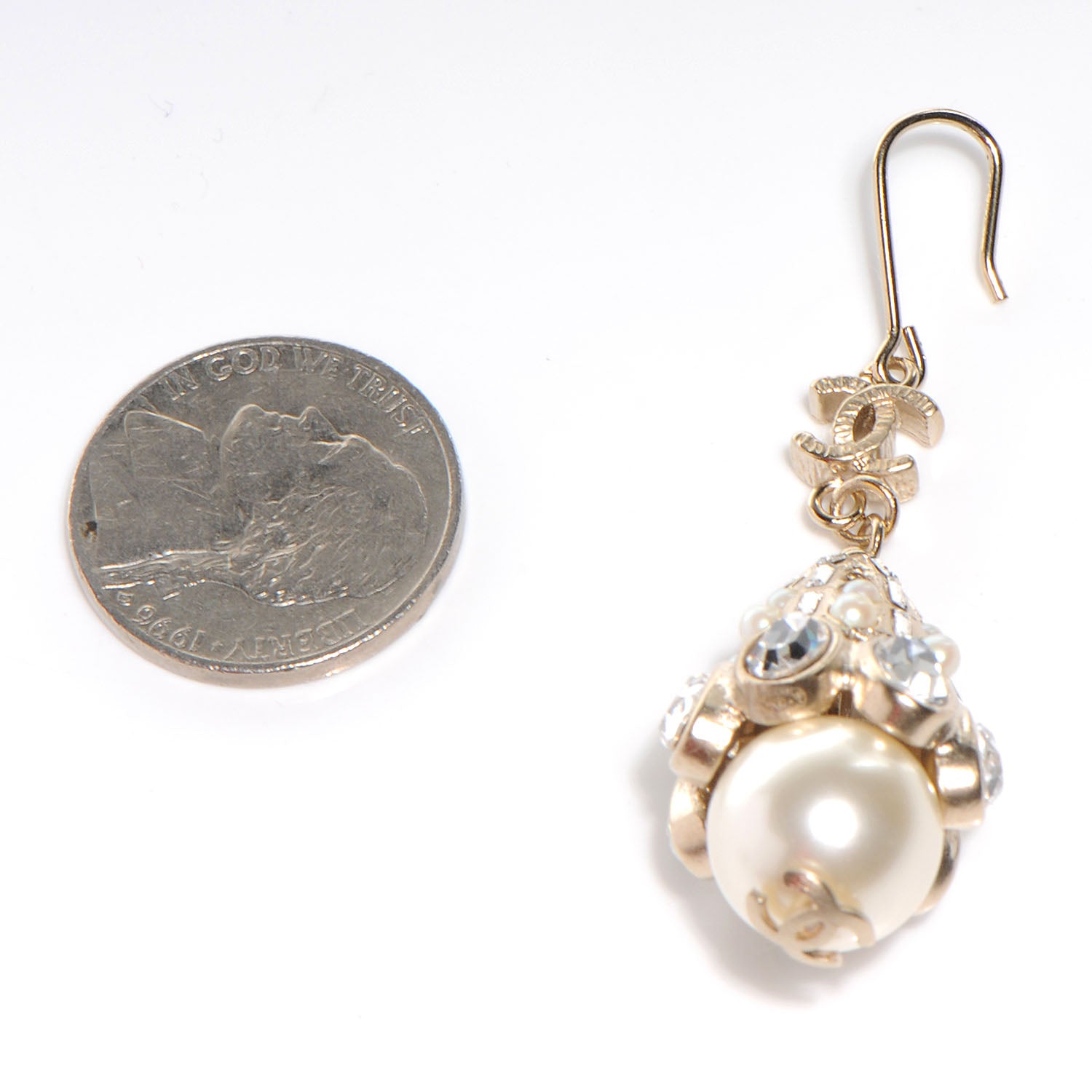 Chanel Crystal Faux Pearl Dangle Earrings 2 of 5