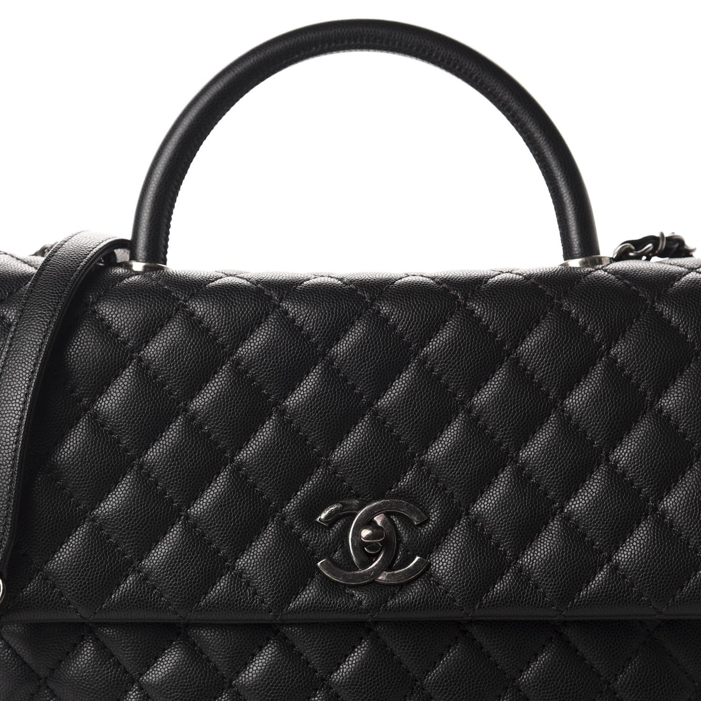 Caviar Quilted Large Coco Handle Flap Black