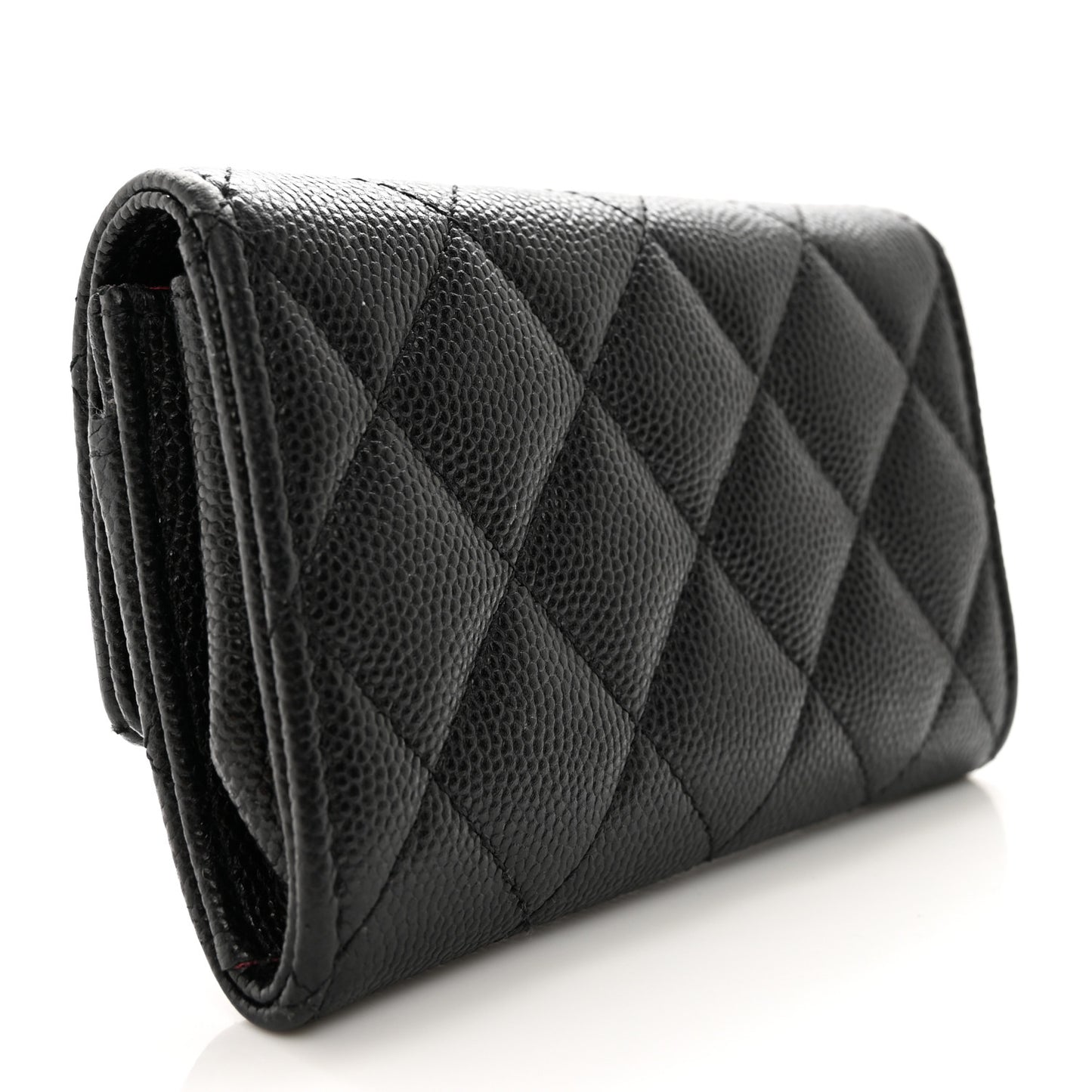 Caviar Metal Perforated Quilted CC Flap Card Holder Black