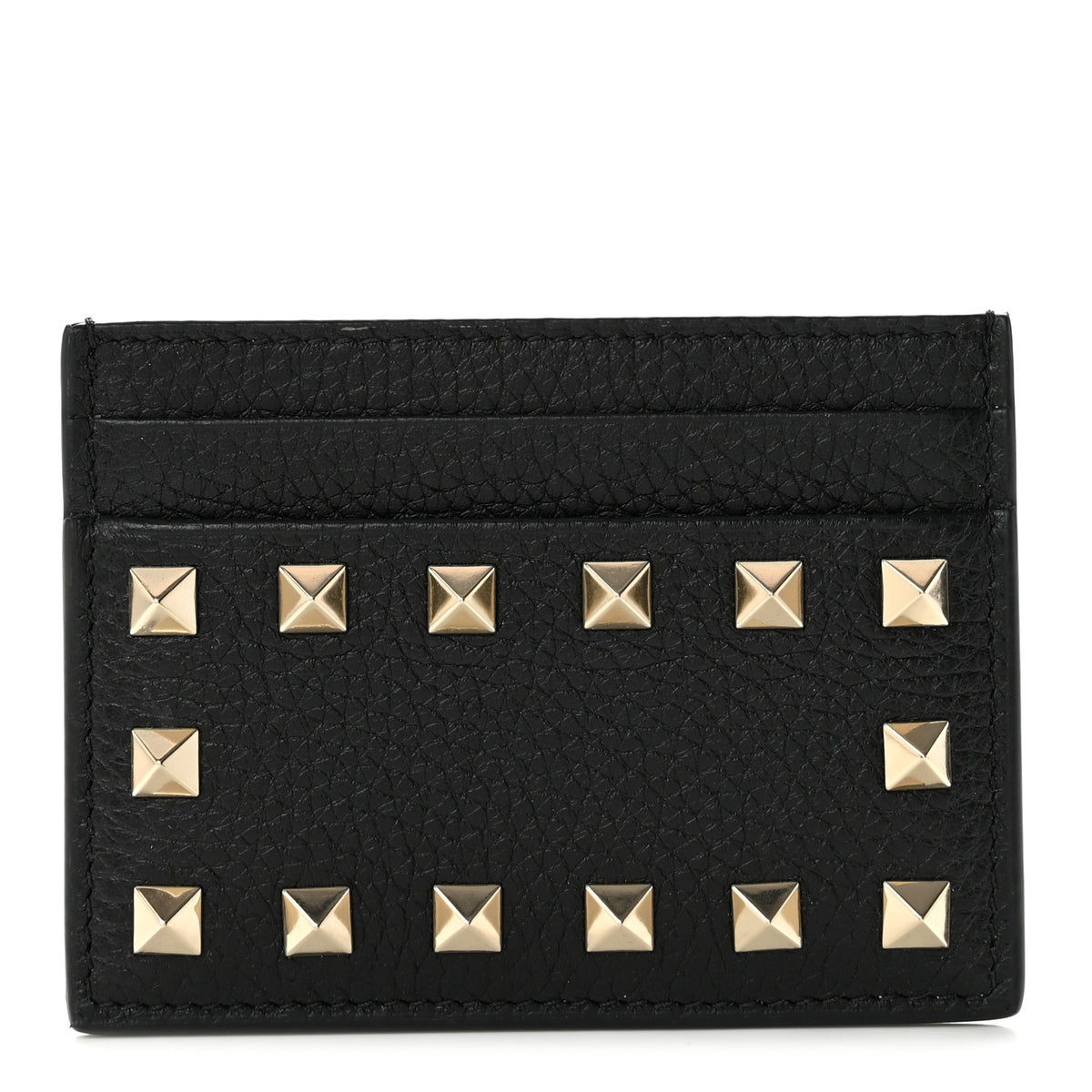 Valentino Garavani Pebbled Calfskin Rockstud Card Holder Black 1 of 8