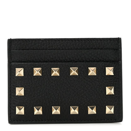Valentino Garavani Pebbled Calfskin Rockstud Card Holder Black 1 of 8