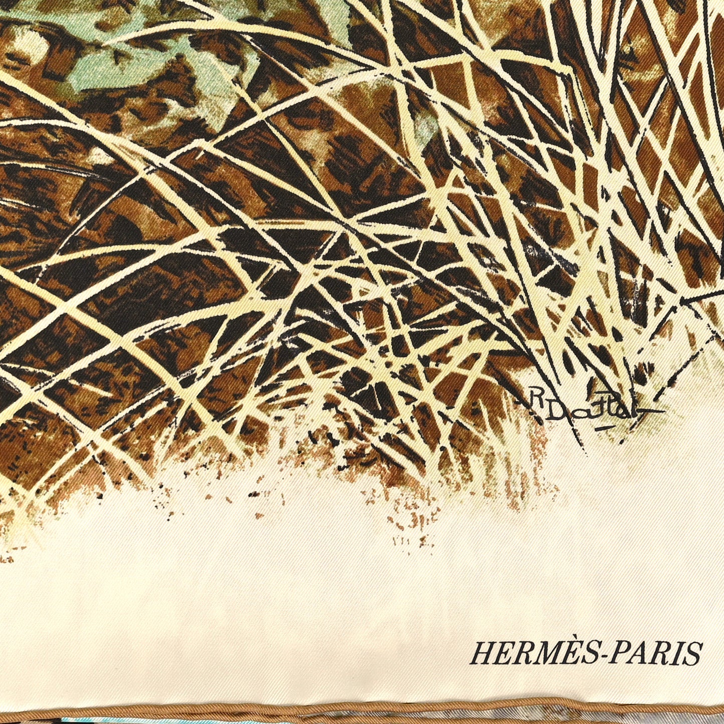 Silk Tigre du Bengale Scarf 90 Vert Camel Beige