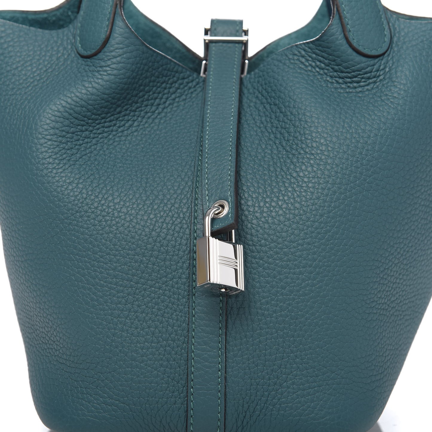 Taurillon Clemence Eclat Picotin Lock 18 PM Vert Bosphore Deep Blue
