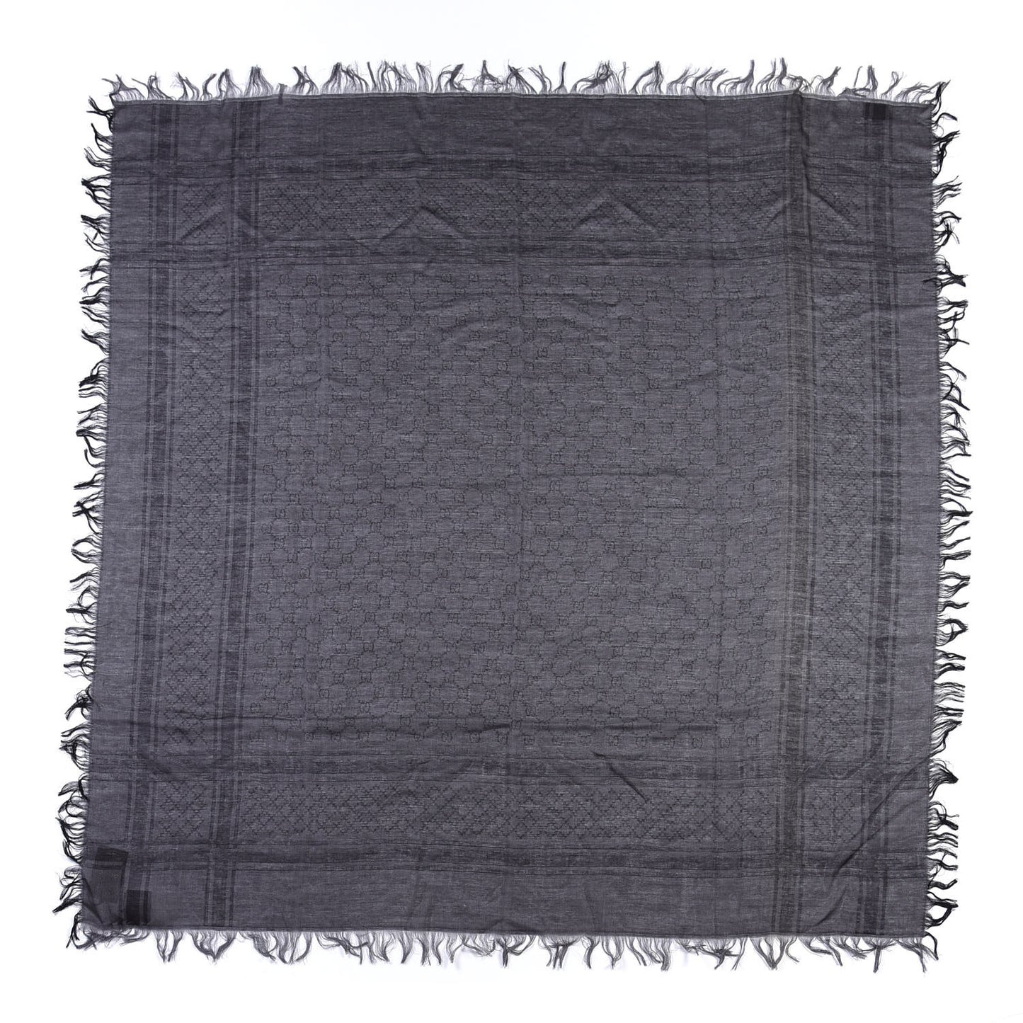 Wool Silk GG Monogram Diamante Plaid Surviee Shawl Graphite Black