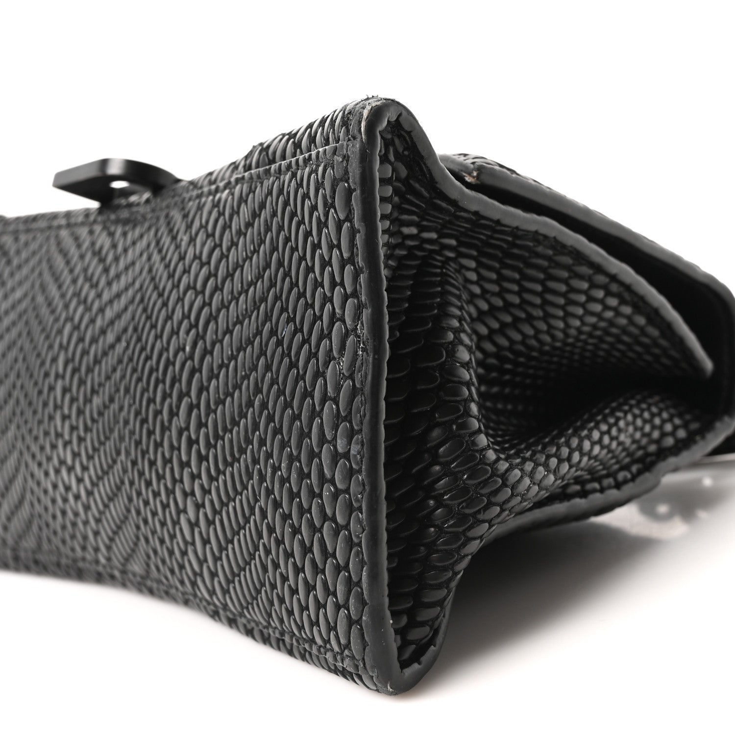 Balenciaga Matte Calfskin Snake Embossed Tonal B Small Hourglass Top Handle Bag Black 18 of 19