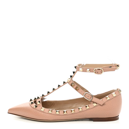 Valentino Garavani Pebbled Calfskin Rockstud Cage Ballerina Flats 36 Skin Sorbet 1 of 8