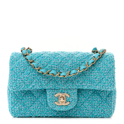 Chanel Wool Tweed Quilted Mini Rectangular Flap Turquoise Light Blue 1 of 11