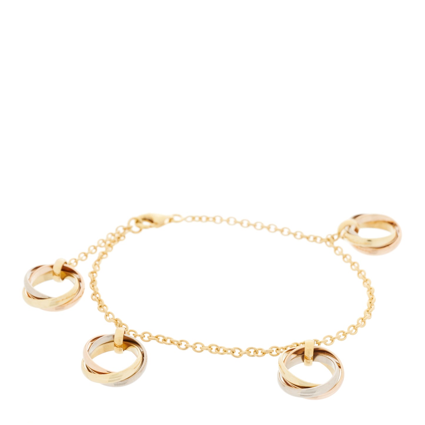 18K Pink Yellow White Gold Trinity Charm Bracelet